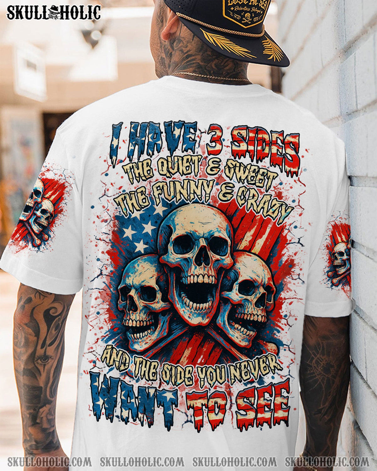 BLISSCORNERS I HAVE 3 SIDES 3 SKULLS ALL OVER PRINT