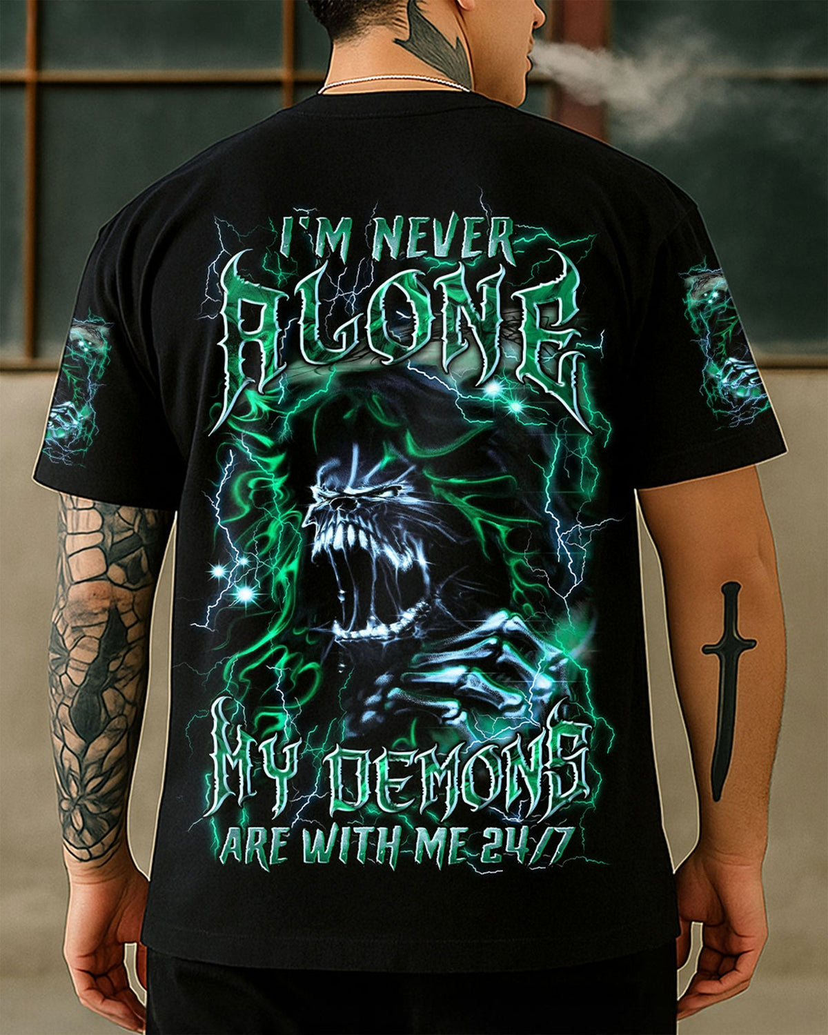 BLISSCORNERS I'M NEVER ALONE SKULL DEMON ALL OVER PRINT