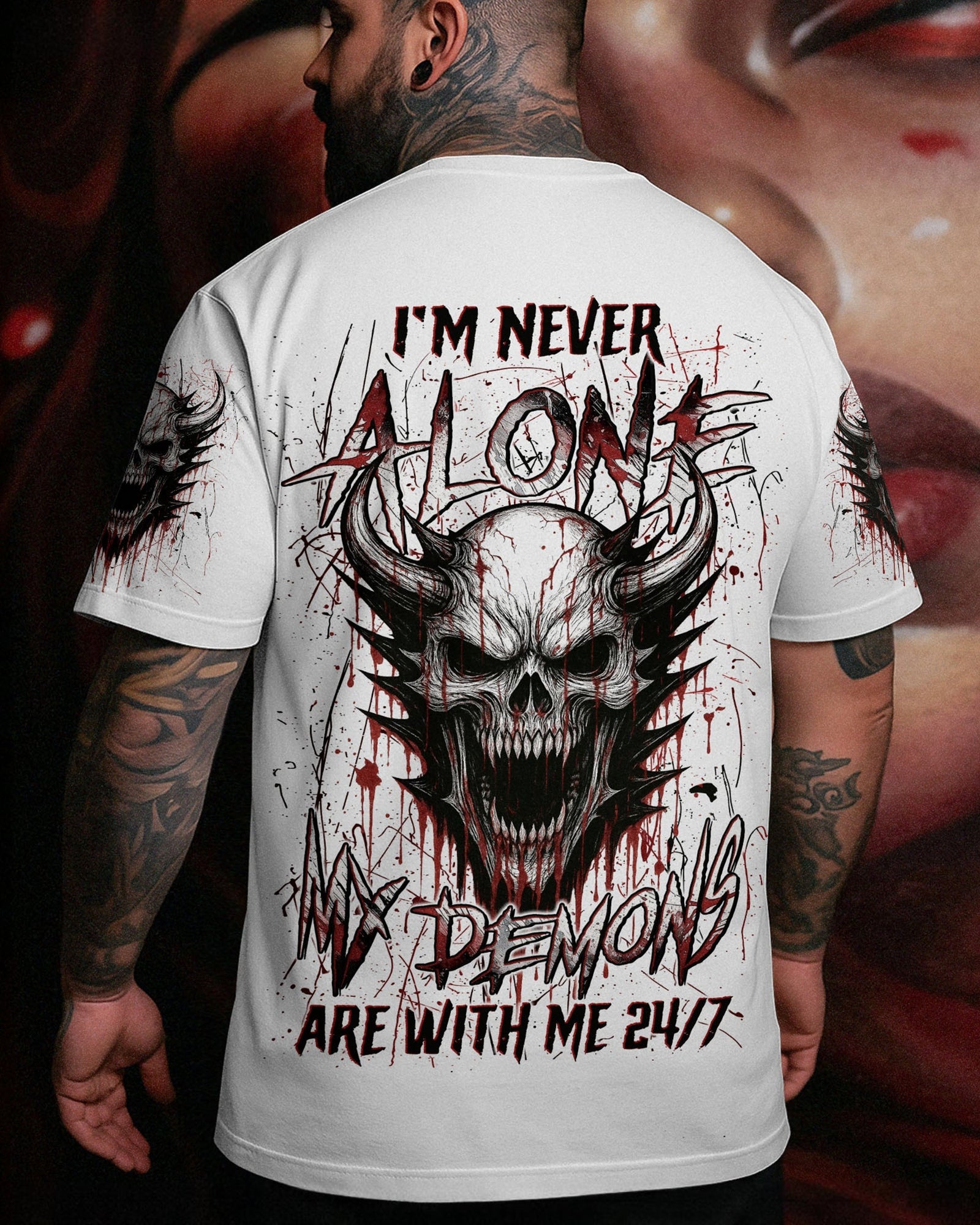 BLISSCORNERS I'M NEVER ALONE SKULL DEMON ALL OVER PRINT