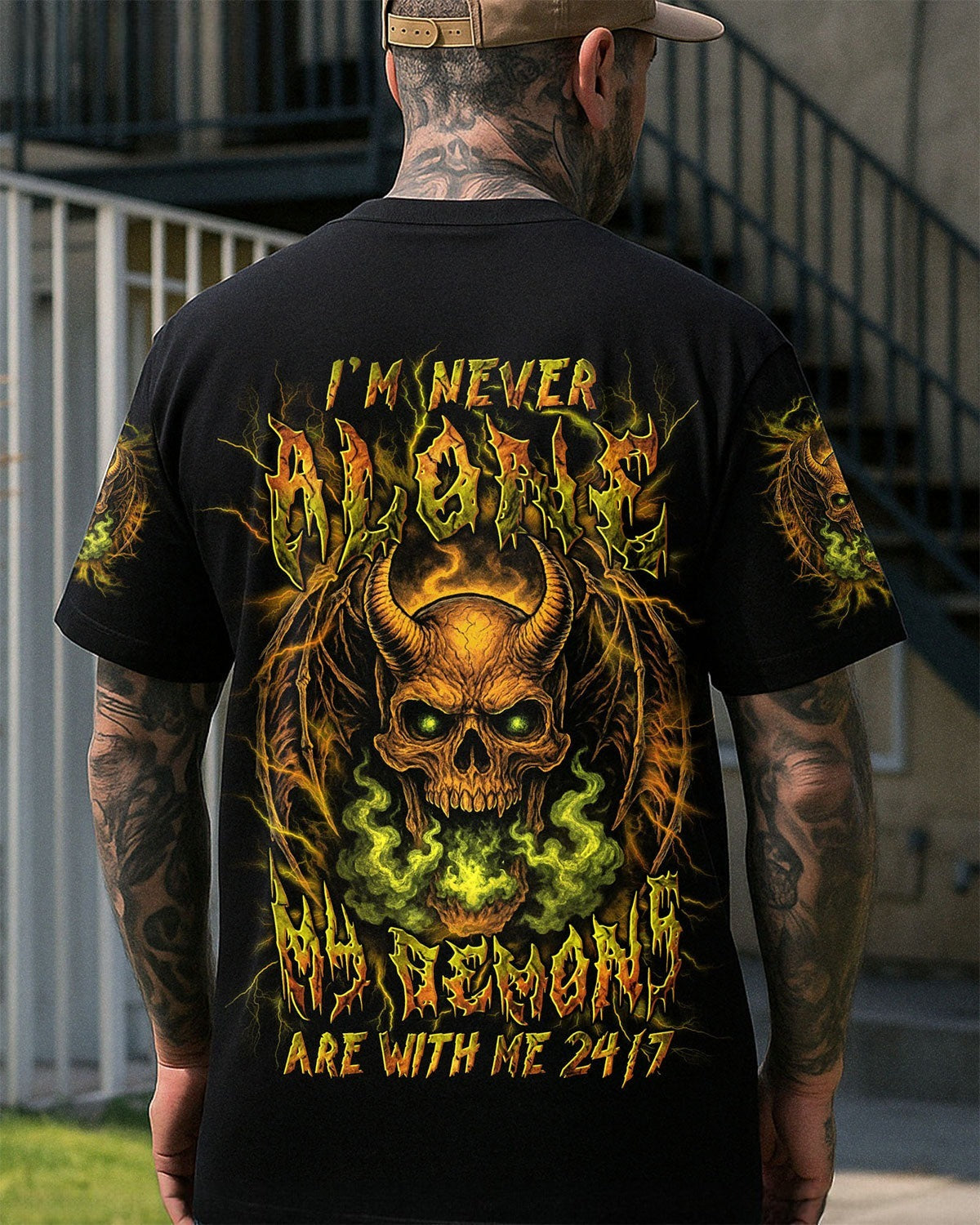 BLISSCORNERS I'M NEVER ALONE SKULL DEMON ALL OVER PRINT