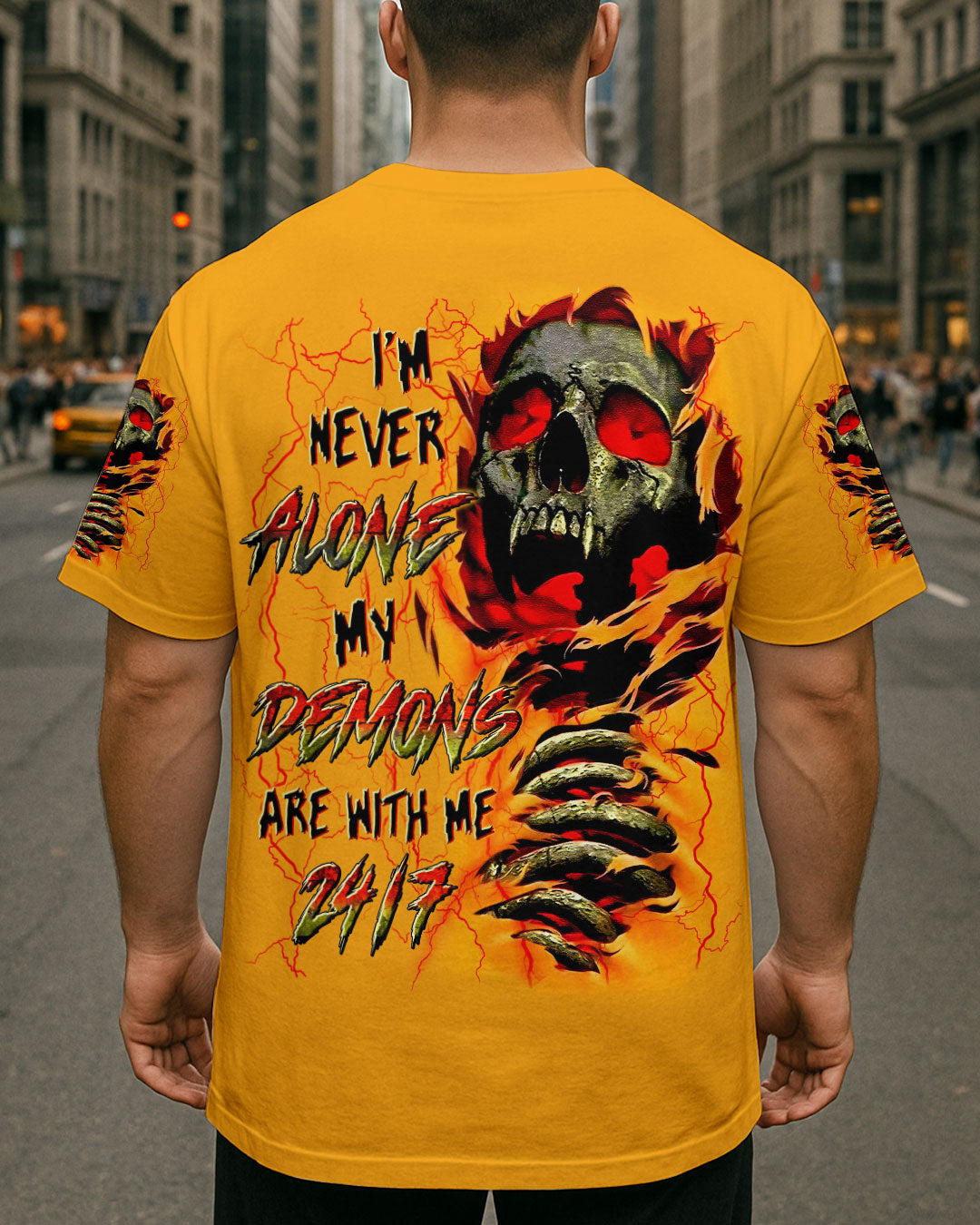 BLISSCORNERS I'M NEVER ALONE SKULL DEMON ALL OVER PRINT