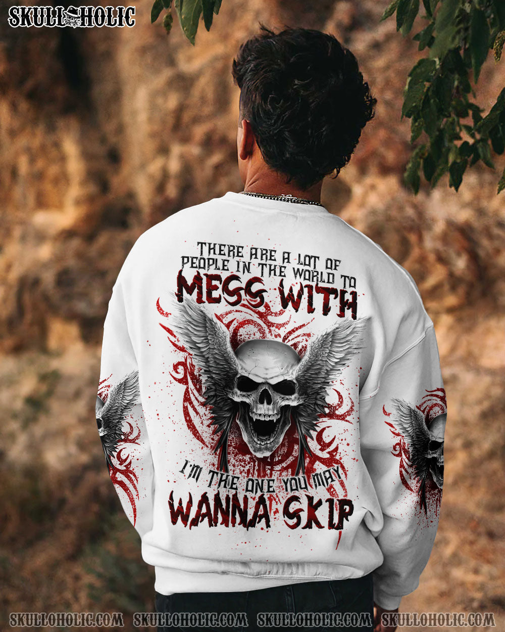 BLISSCORNERS I'M THE ONE YOU MAY WANNA SKIP SKULL WINGS ALL OVER PRINT