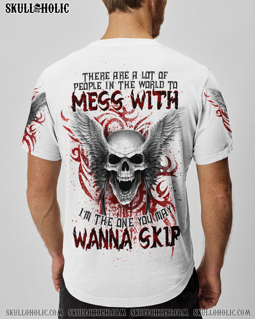 BLISSCORNERS I'M THE ONE YOU MAY WANNA SKIP SKULL WINGS ALL OVER PRINT