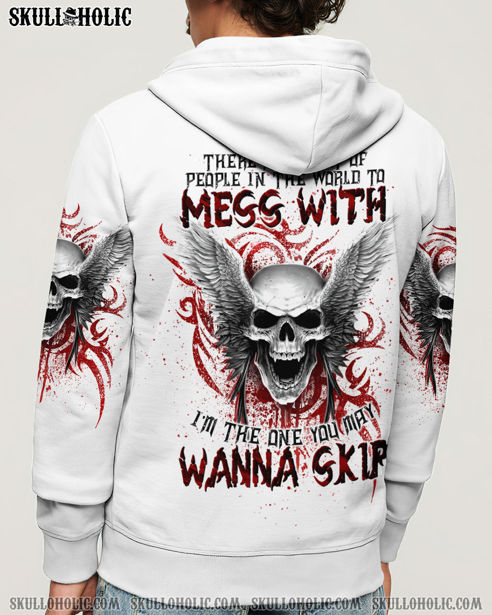 BLISSCORNERS I'M THE ONE YOU MAY WANNA SKIP SKULL WINGS ALL OVER PRINT