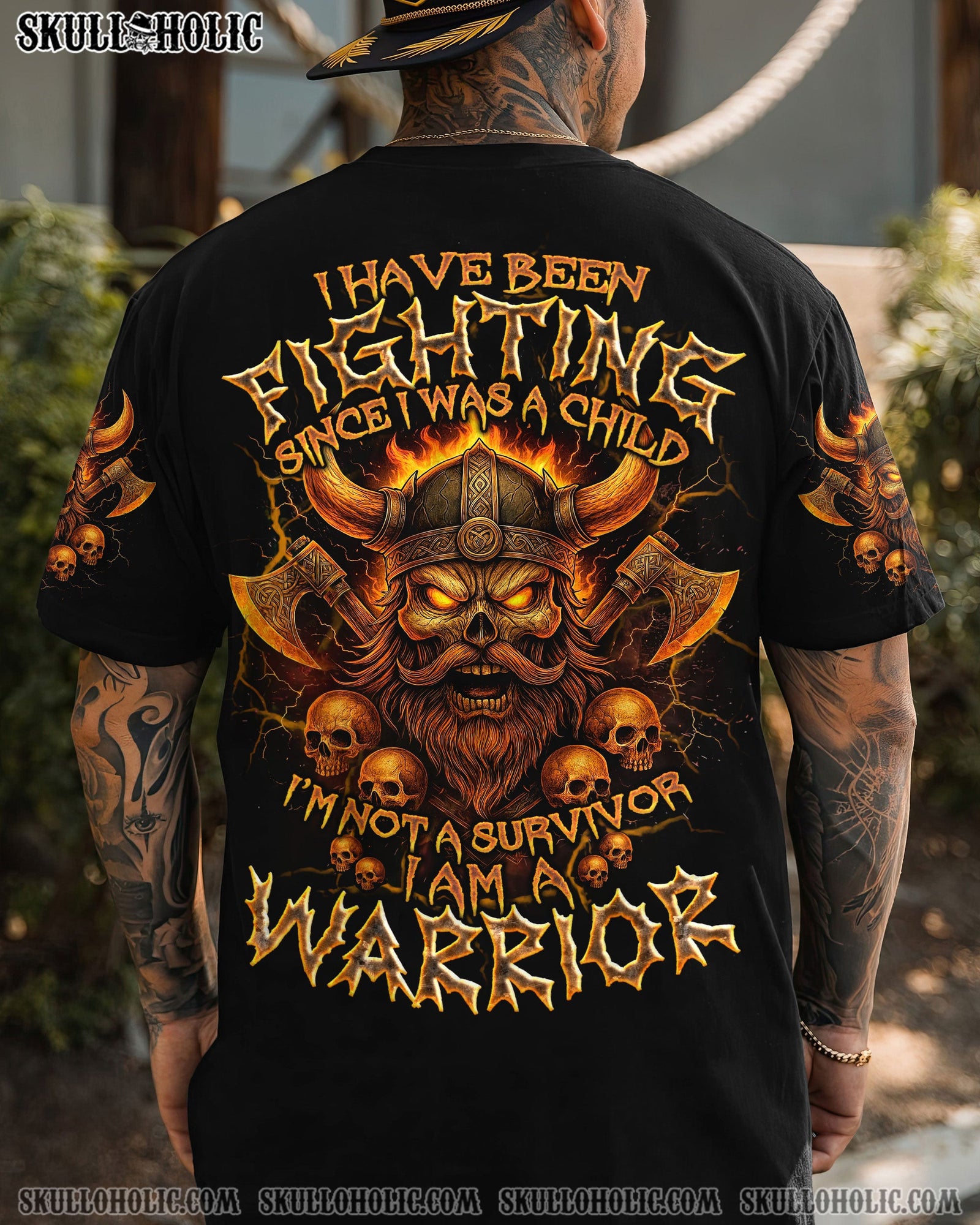 BLISSCORNERS I AM A WARRIOR VIKING SKULL ALL OVER PRINT