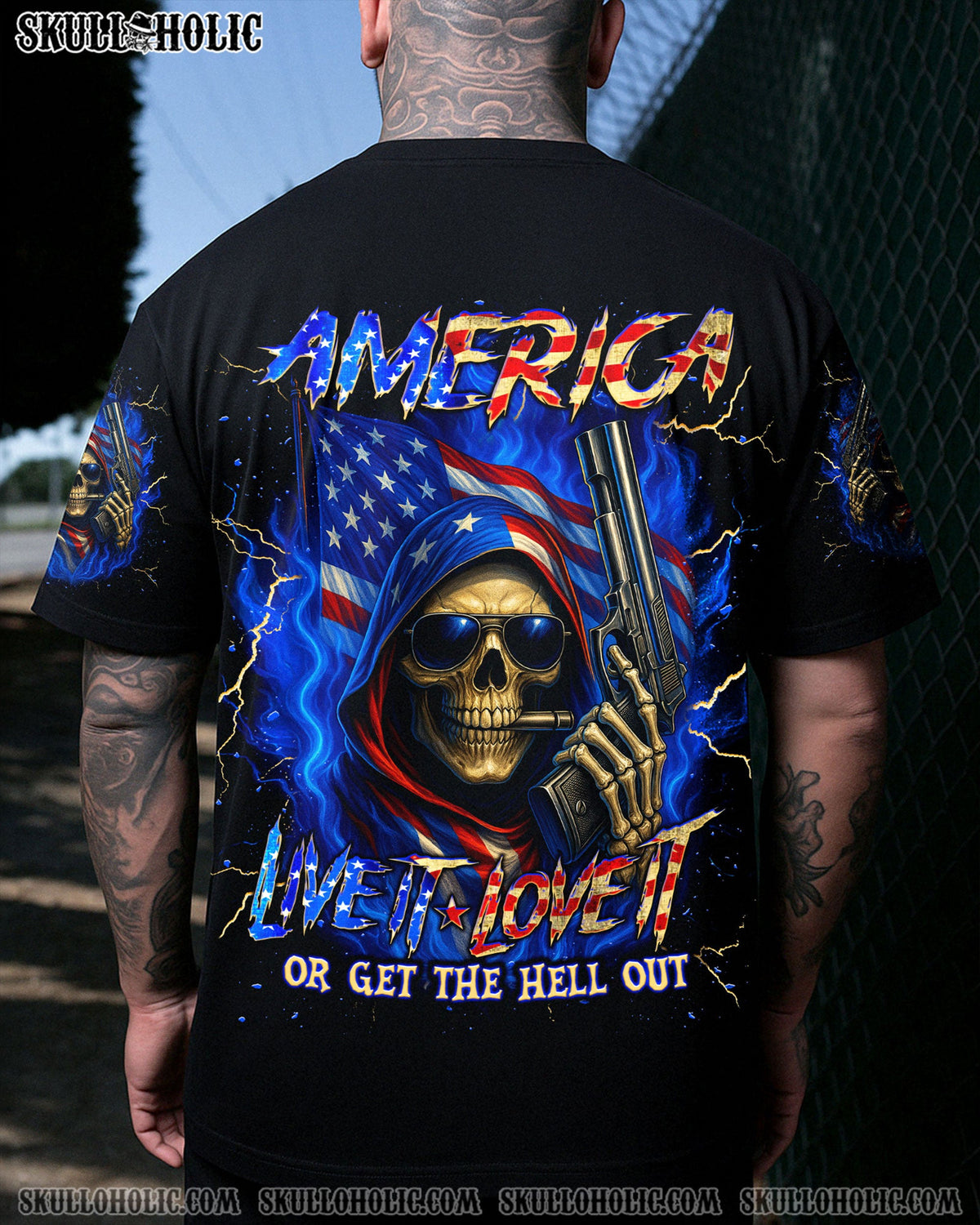 BLISSCORNERS AMERICA LIVE IT LOVE IT OR GET THE HELL OUT ALL OVER PRINT