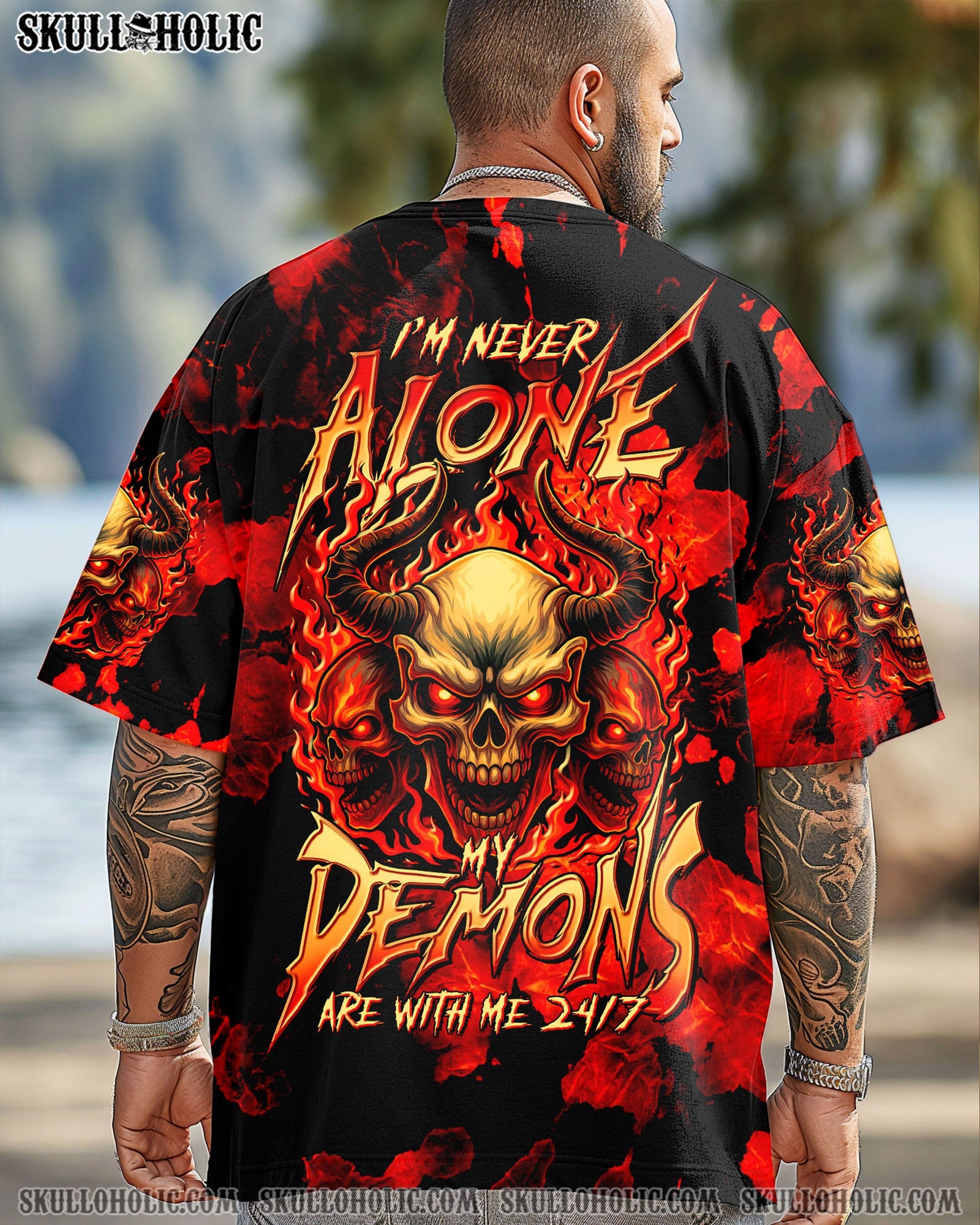 BLISSCORNERS I'M NEVER ALONE MY DEMONS ARE WITH ME 24/7 TIE DYE ALL OVER PRINT