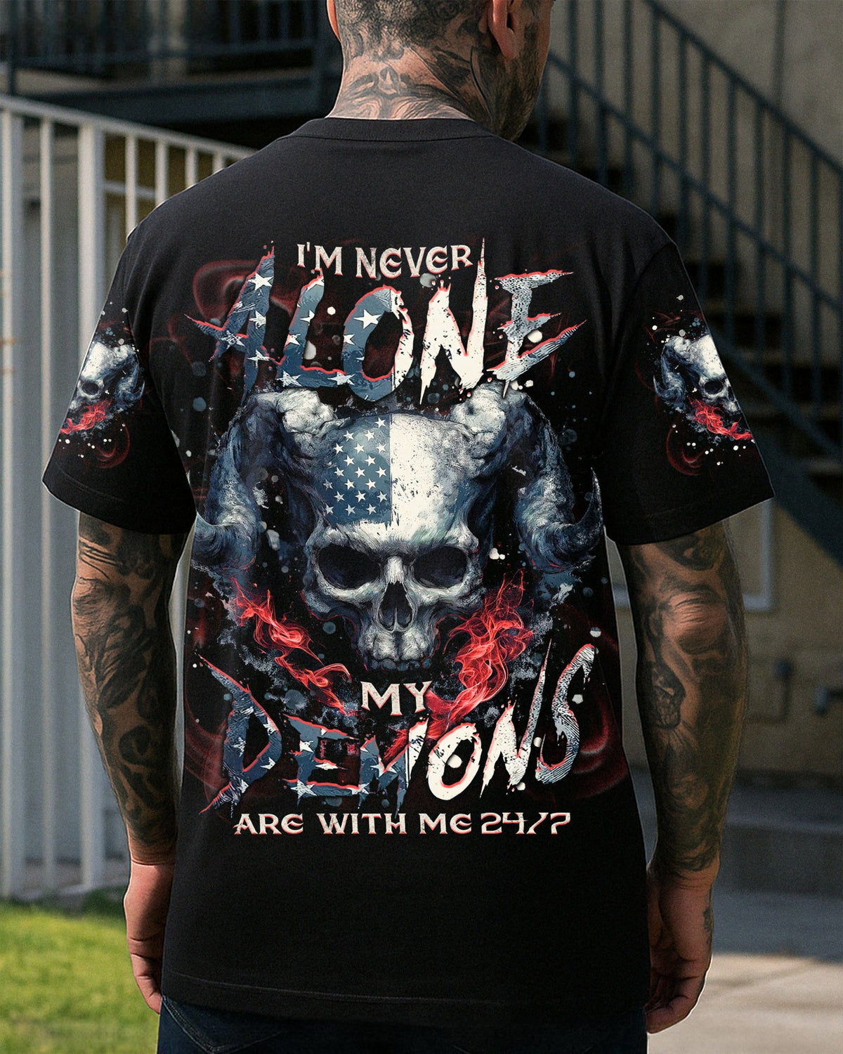 BLISSCORNERS I'M NEVER ALONE SKULL DEMON ALL OVER PRINT