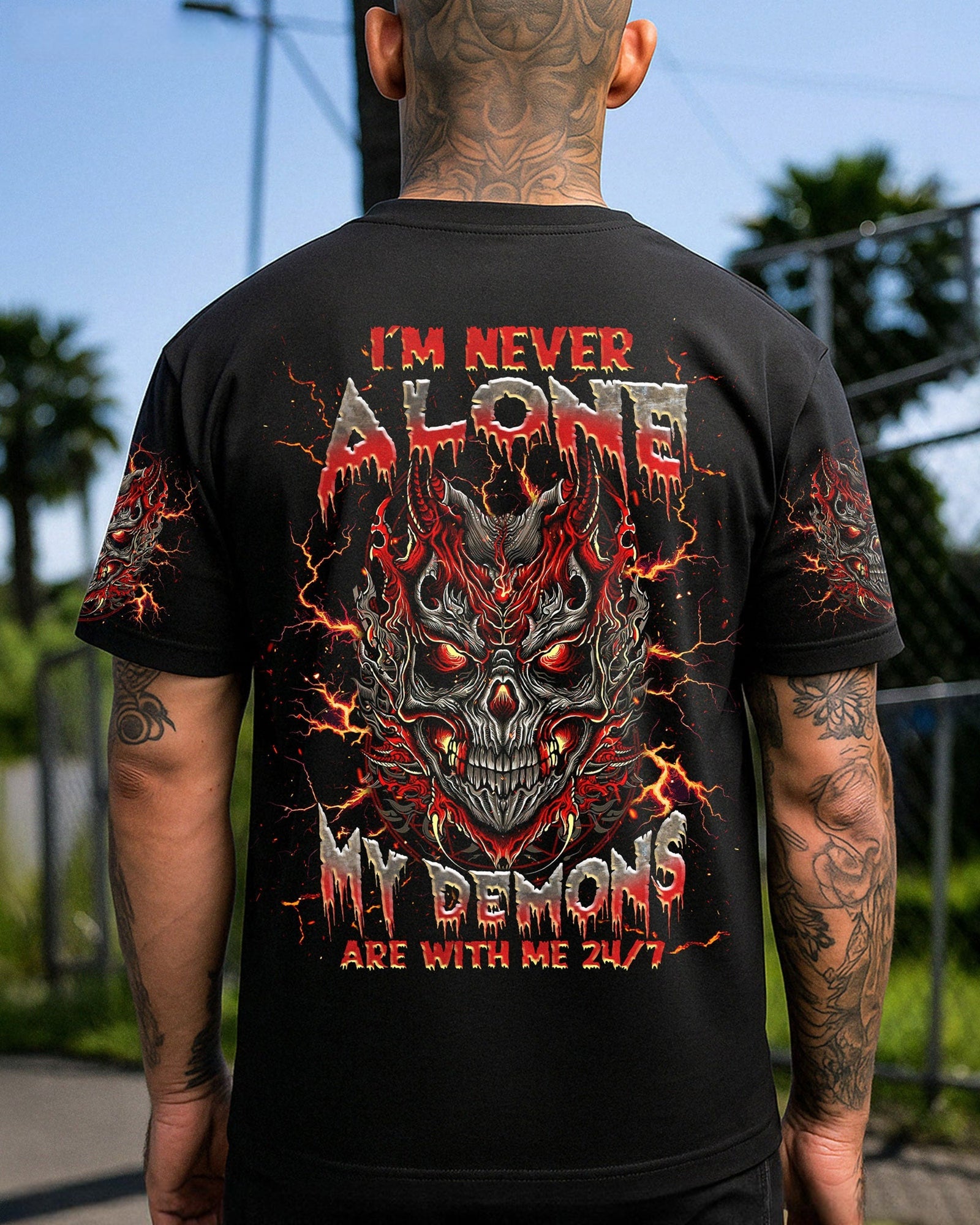 BLISSCORNERS I'M NEVER ALONE SKULL DEMON ALL OVER PRINT