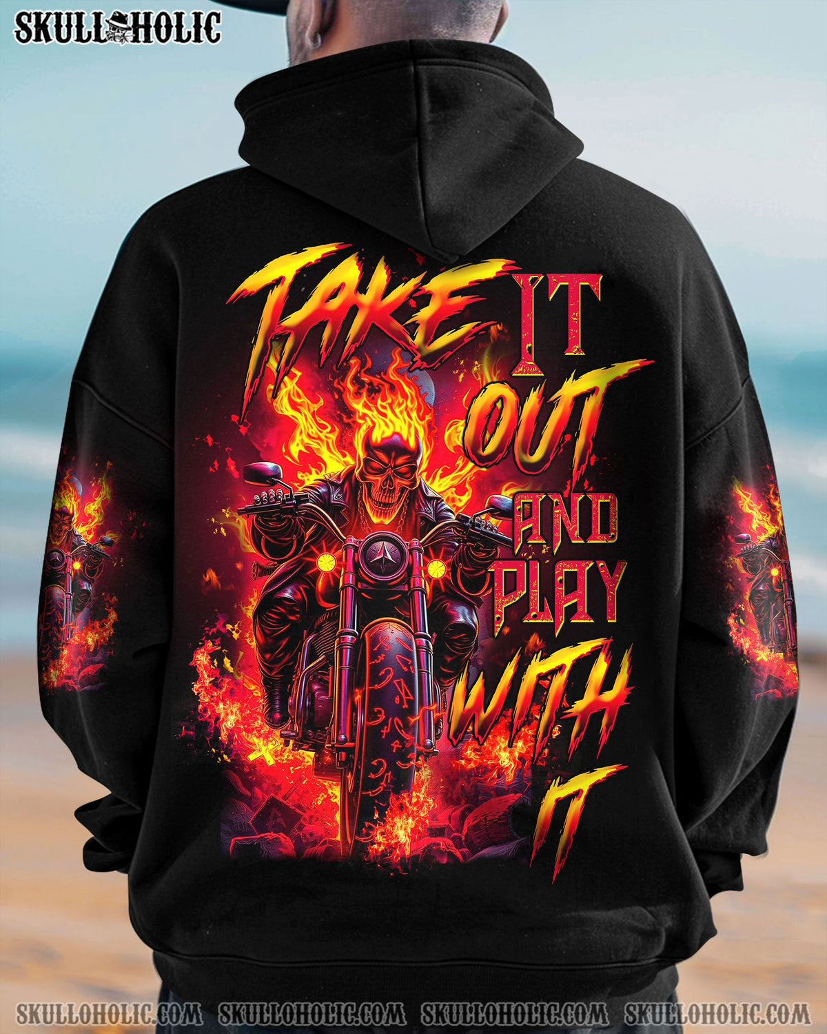 BLISSCORNERS TAKE IT OUT AND PLAY WITH IT BIKER SKULL ALL OVER PRINT