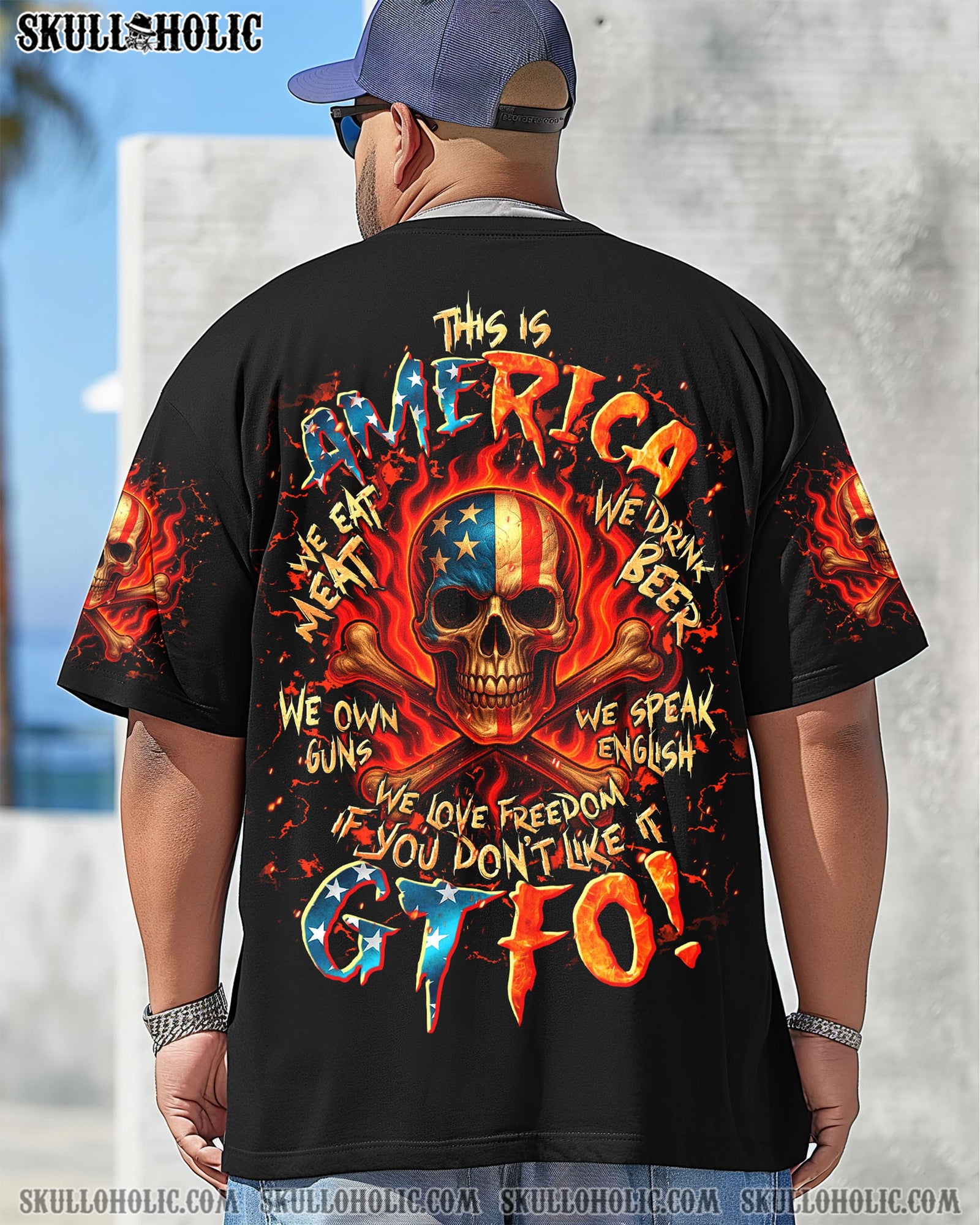 BLISSCORNERS THIS IS AMERICA FIRE SKULL ALL OVER PRINT