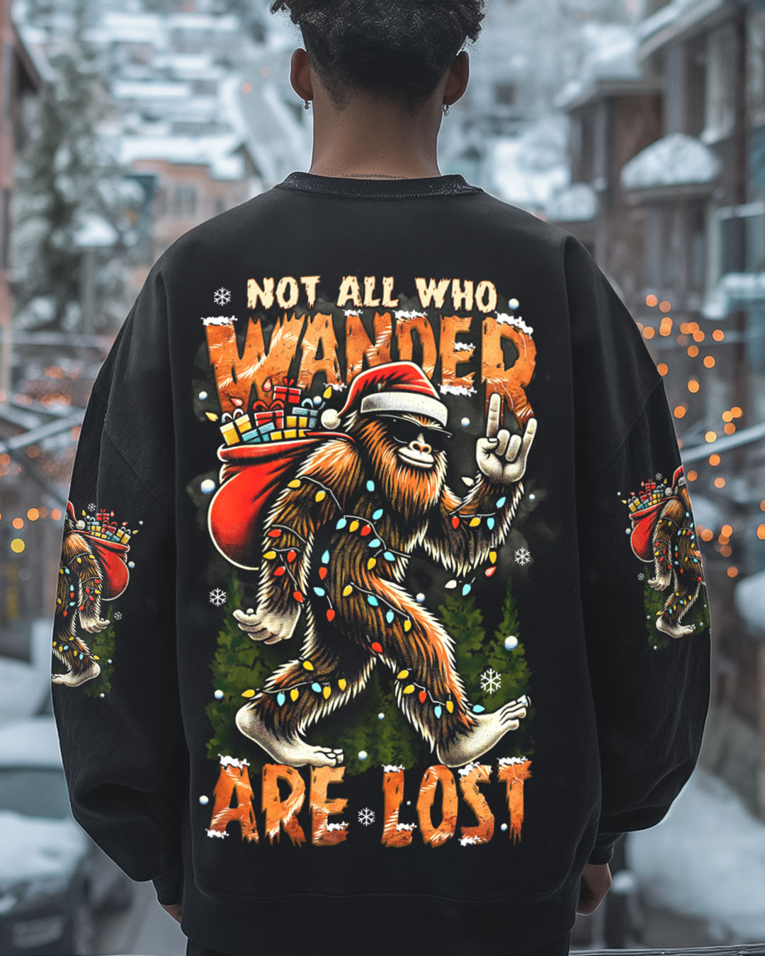 BLISSCORNERS NOT ALL WHO WANDER ARE LOST BIGFOOT CHRISTMAS ALL OVER PRINT