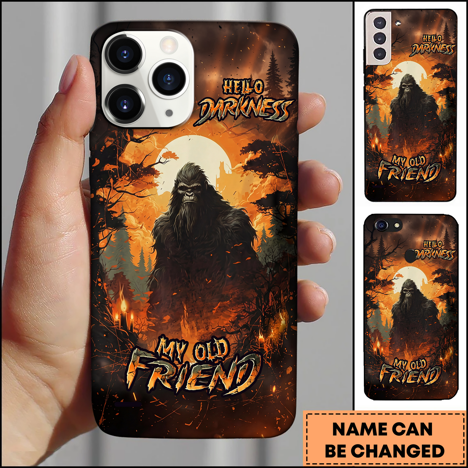 Blisscorners Bigfoot Sunset Forest Hello Darkness Quote 3D Phonecase