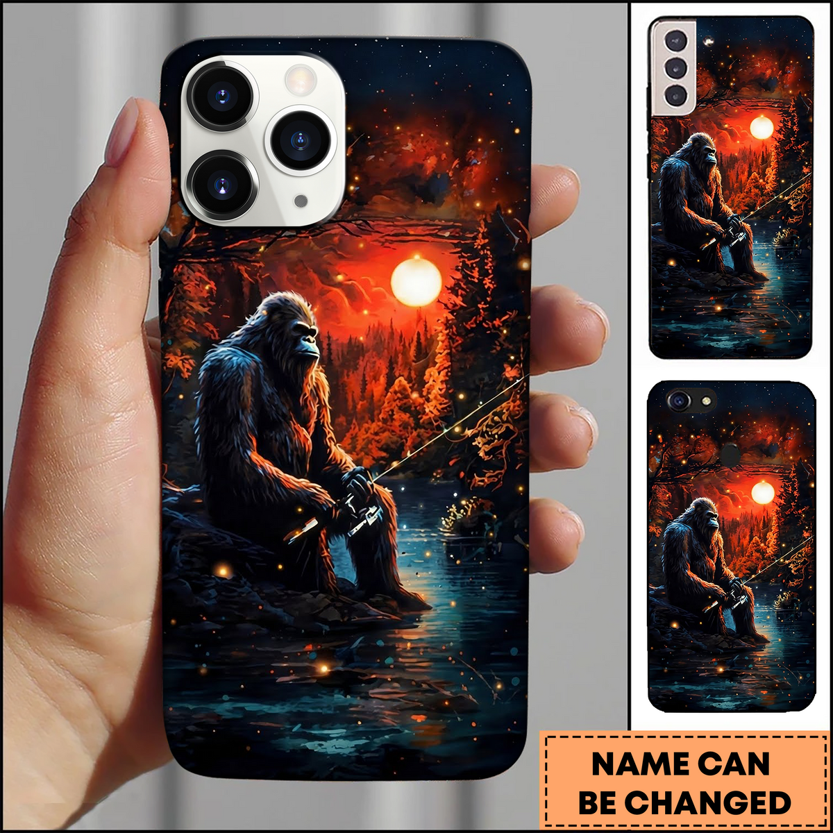 Blisscorners Bigfoot Fishing Night Forest Art 3D Phonecase
