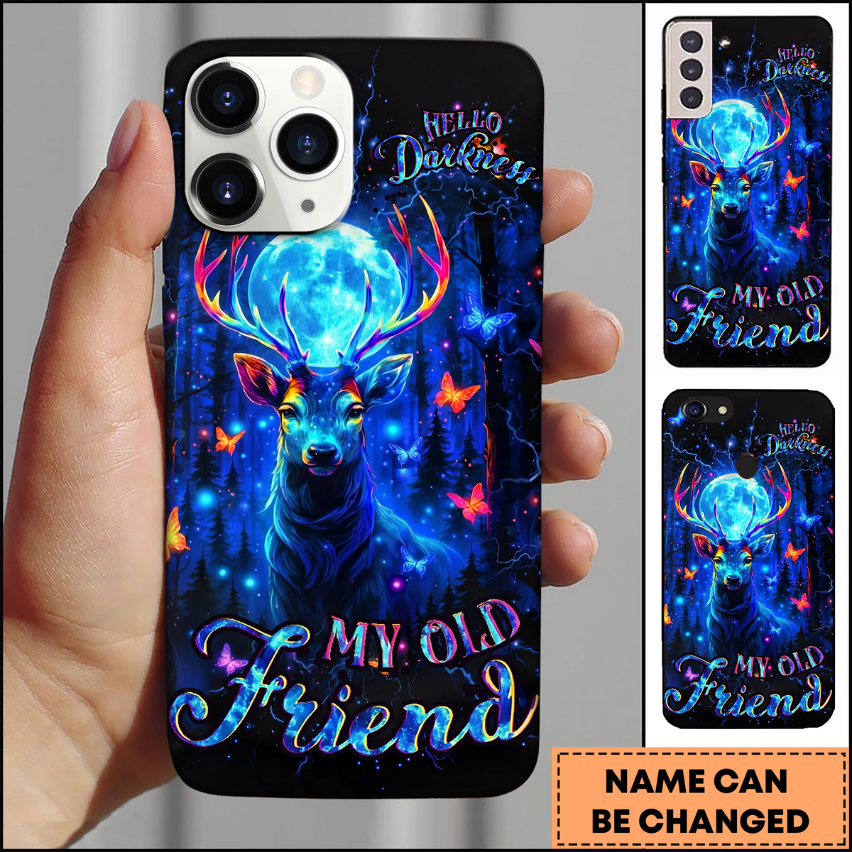 Blisscorners Deer Neon Moon Hello Darkness Fantasy 3D Phonecase