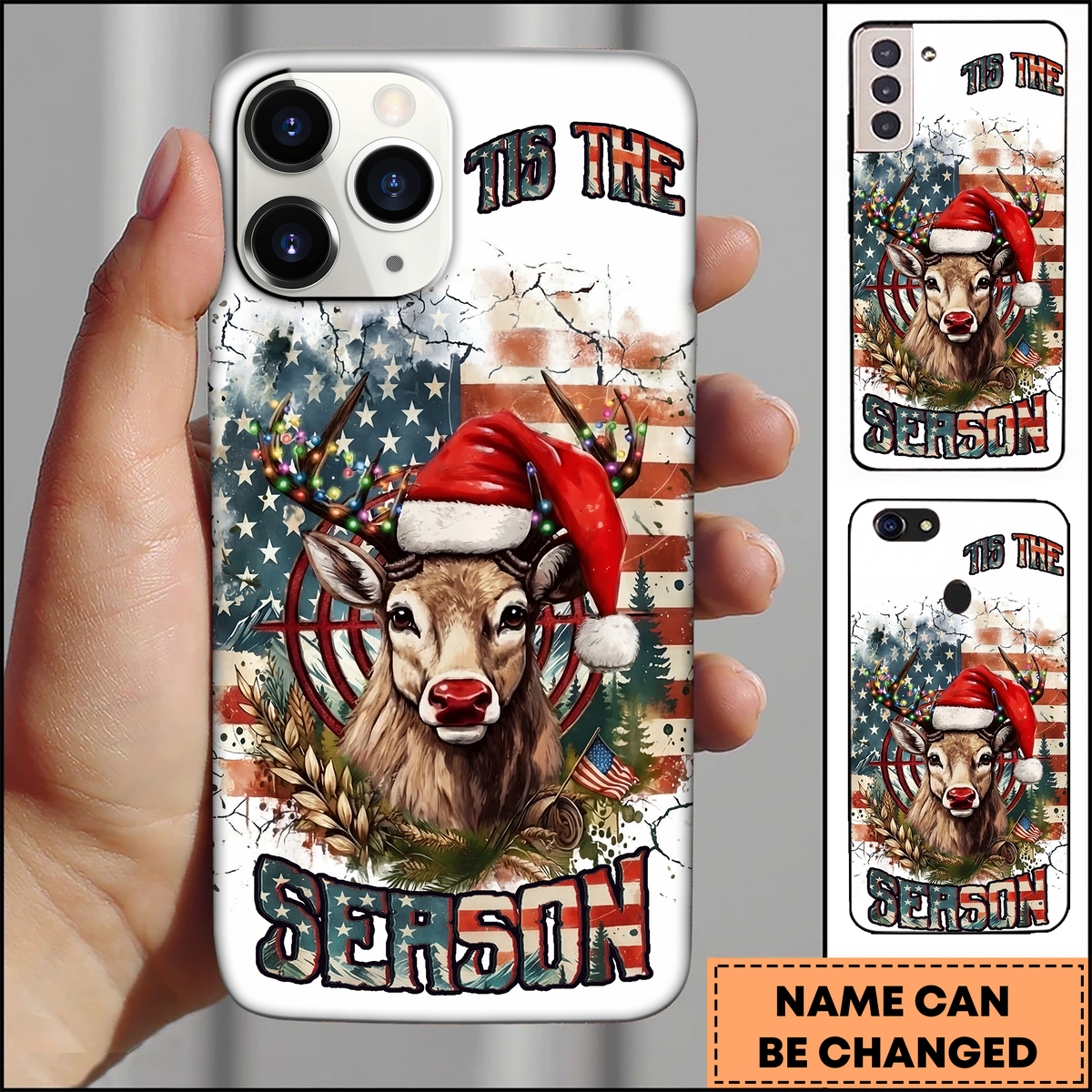 Blisscorners Deer Christmas Season USA Patriotic Art 3D Phonecase