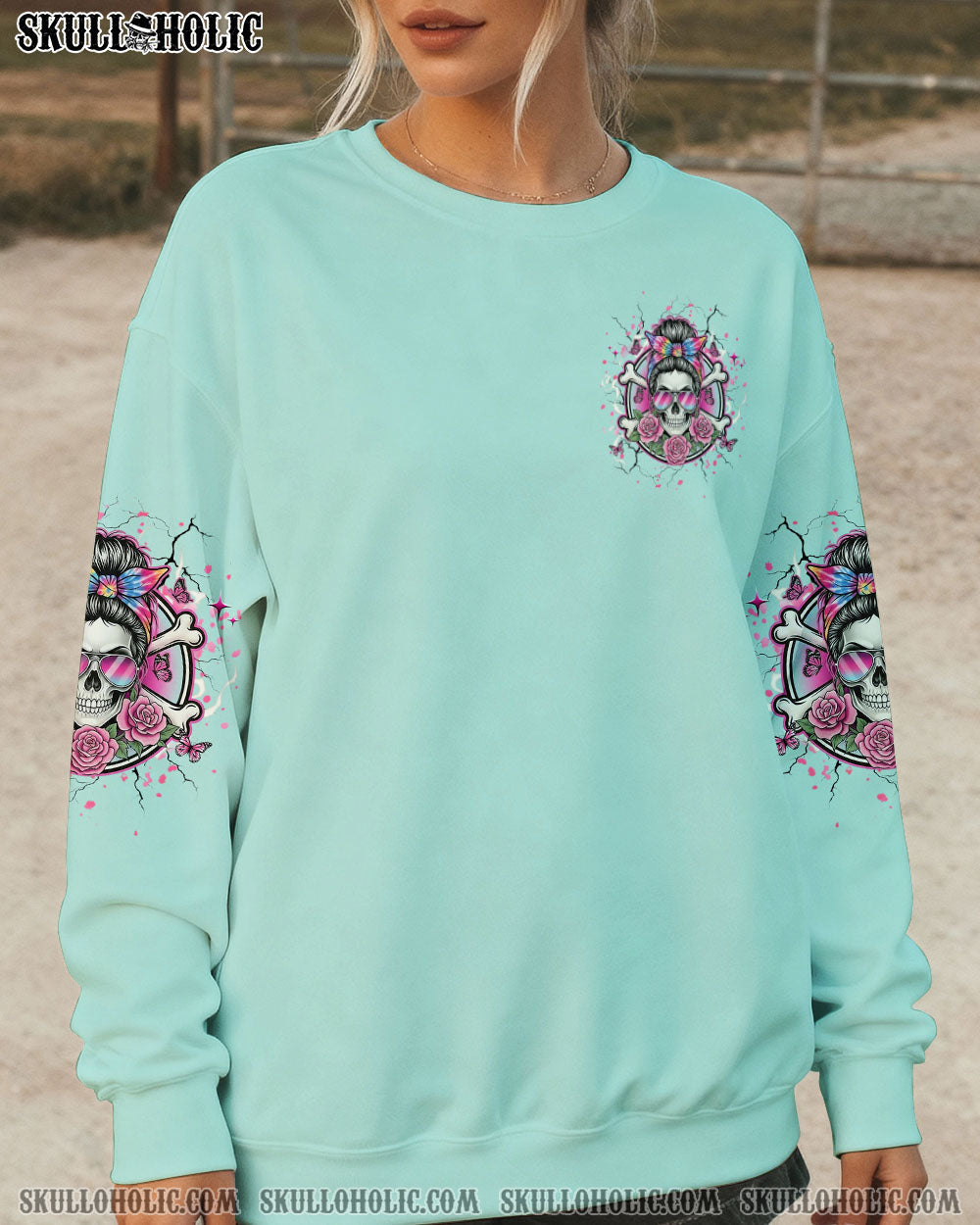 BLISSCORNERS NO ONE IS HARDER ON ME THAN ME MESSY BUN SKULL ALL OVER PRINT