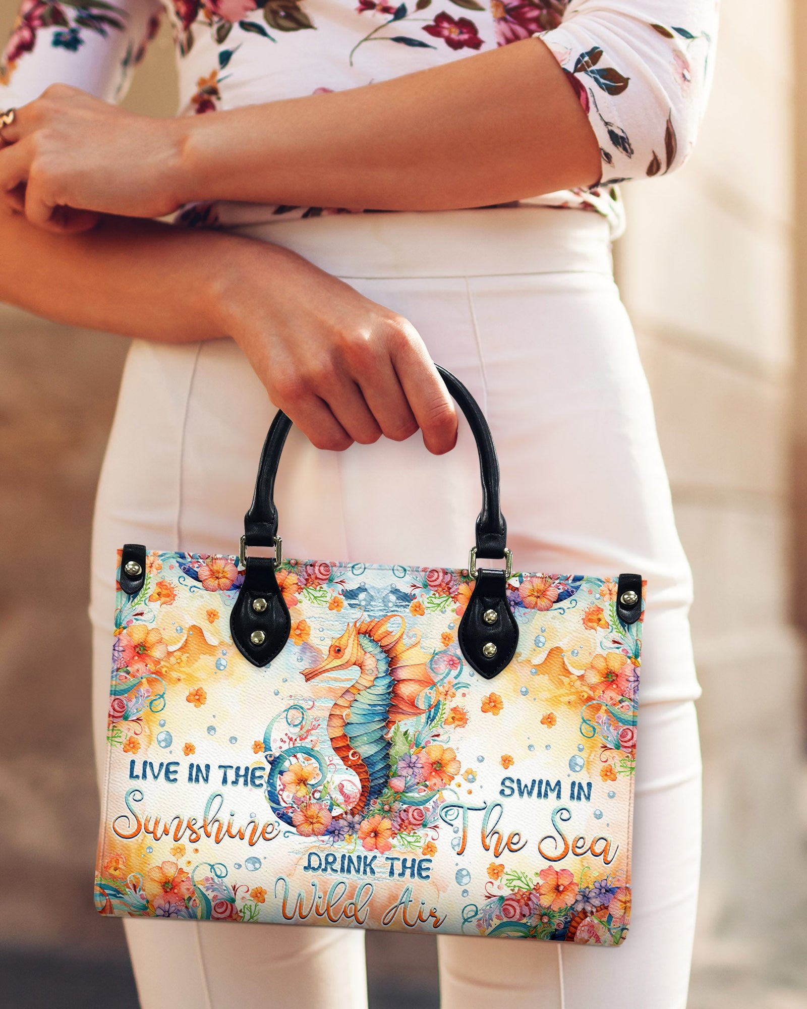 BLISSCORNERS LIVE IN THE SUNSHINE SEAHORSE LEATHER HANDBAG