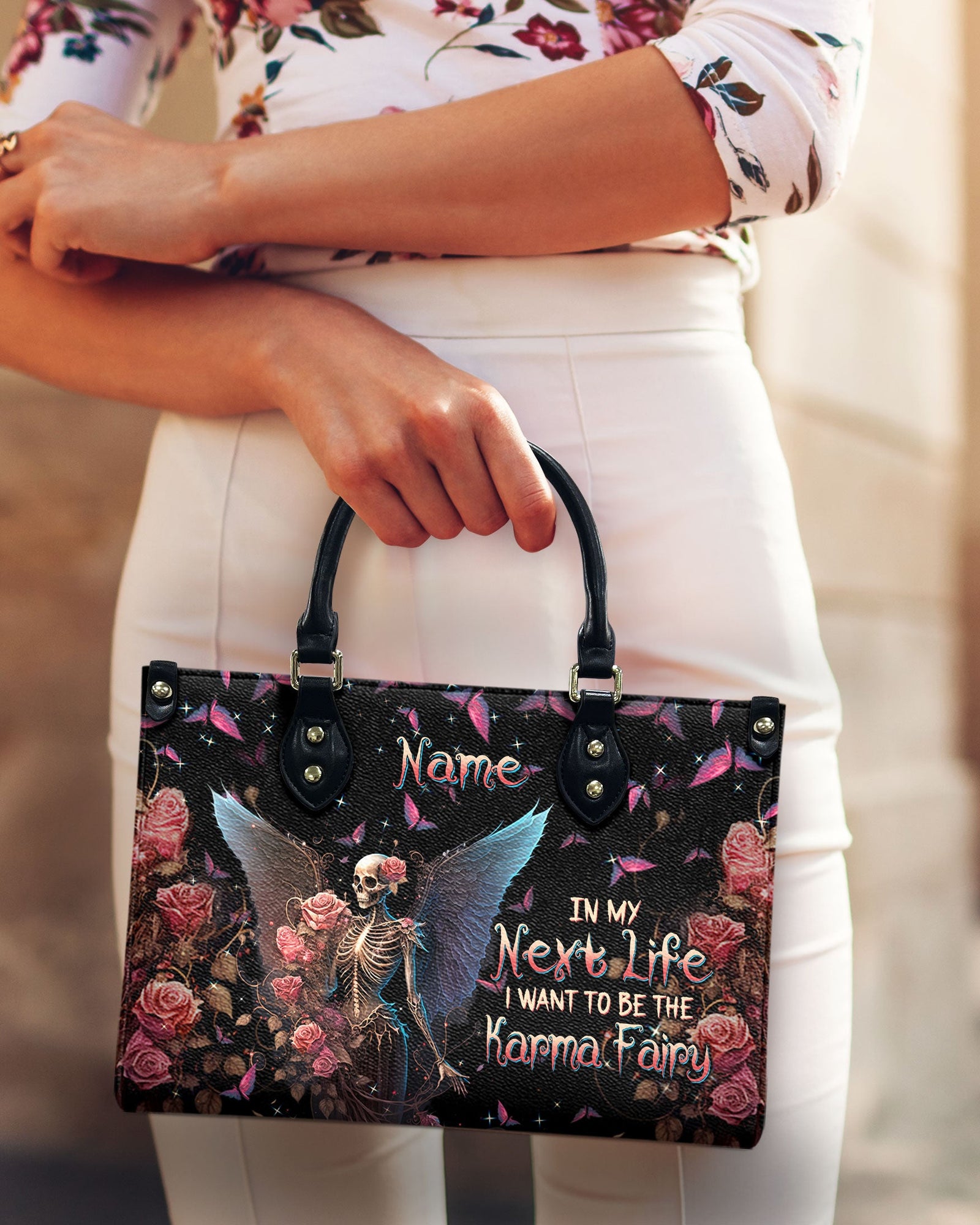 BLISSCORNERS KARMA FAIRY SKULL SKELETON ROSE LEATHER HANDBAG