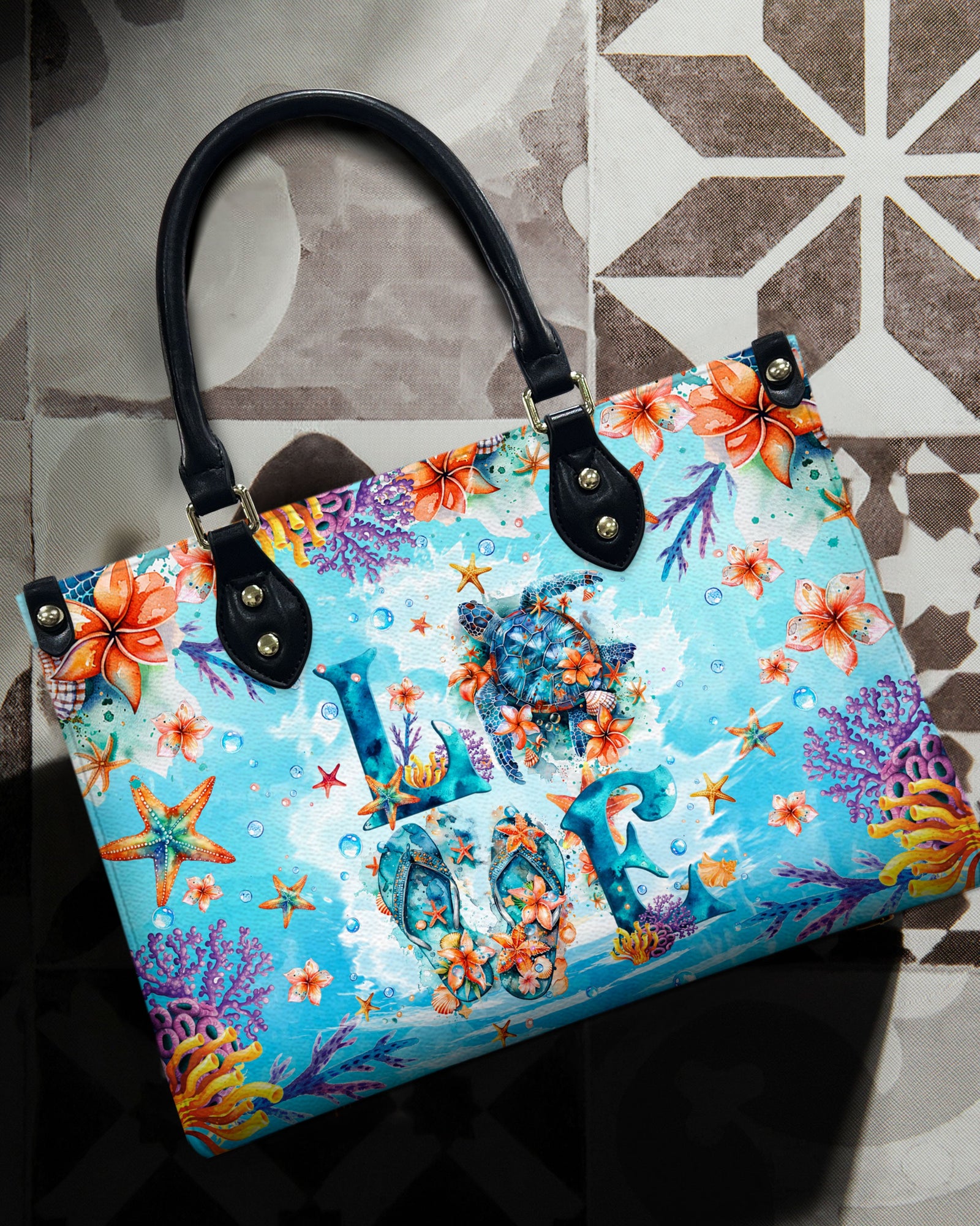 BLISSCORNERS LOVE SEA TURTLE LEATHER HANDBAG