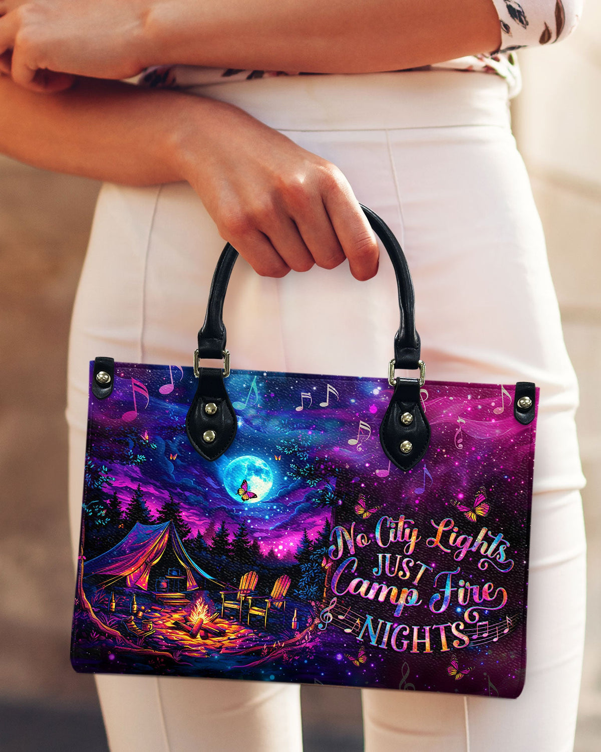 BLISSCORNERS NO CITY LIGHTS JUST CAMPFIRE NIGHTS LEATHER HANDBAG