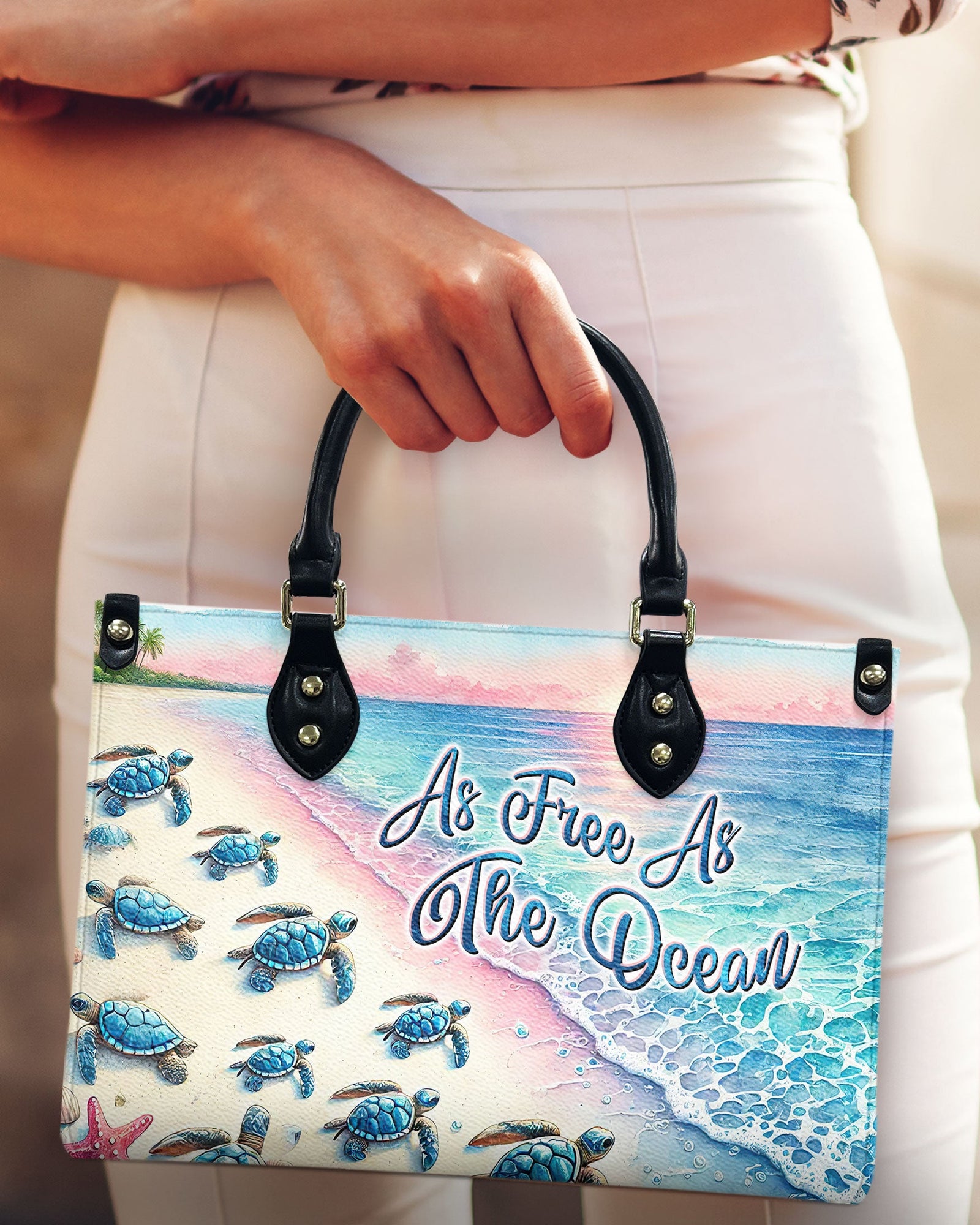 BLISSCORNERS AS FREE AS THE OCEAN TURTLE LEATHER HANDBAG