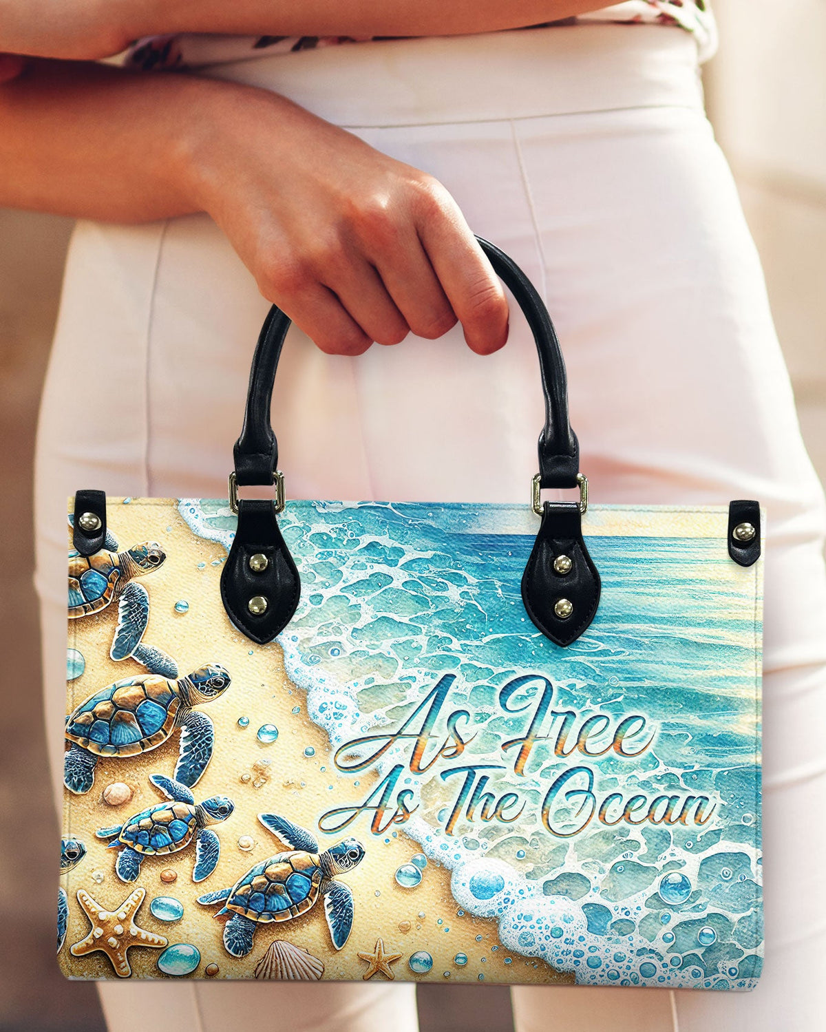 BLISSCORNERS AS FREE AS THE OCEAN TURTLE LEATHER HANDBAG