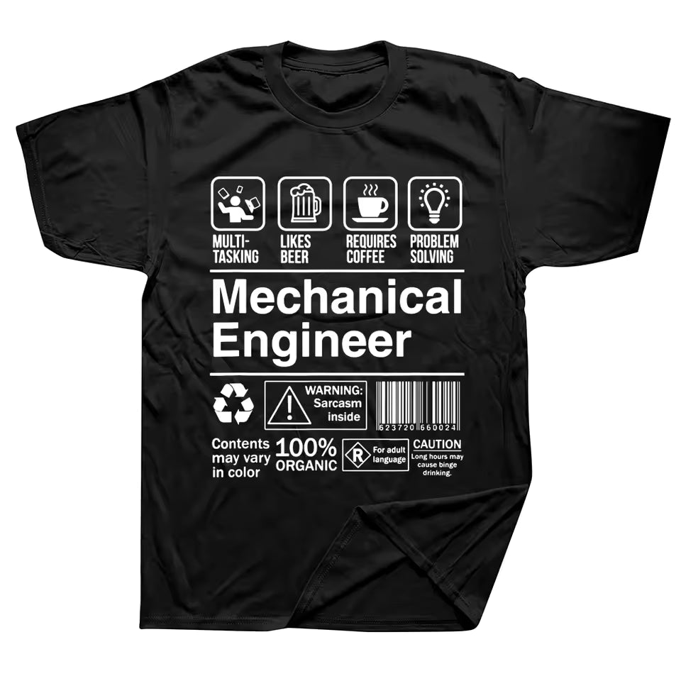 Blisscorners Funny Mechanical Engineer Printed Black T Shirts For Mechanic Lovers