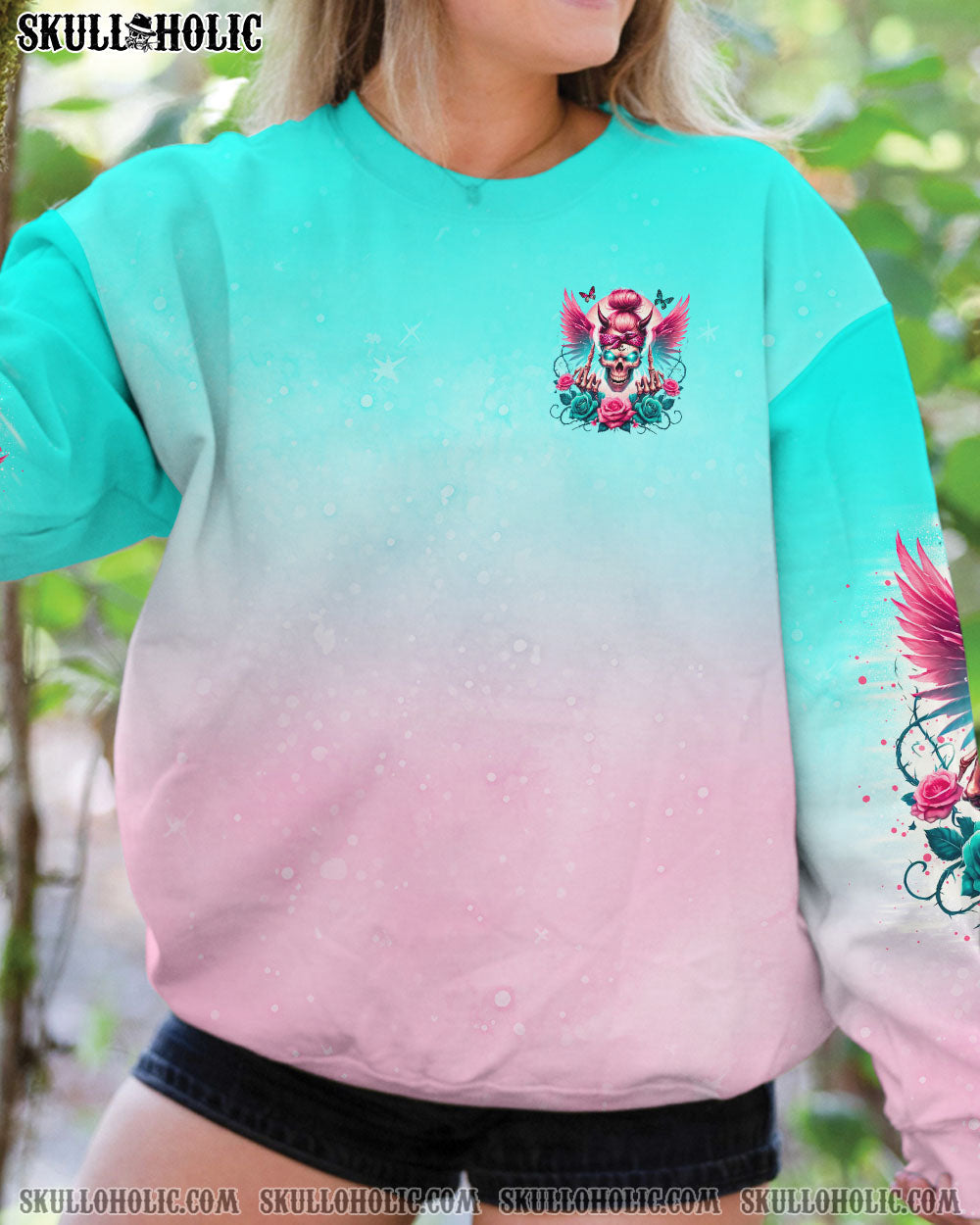 BLISSCORNERS THE GOOD GIRL IN ME MESSY BUN SKULL ALL OVER PRINT