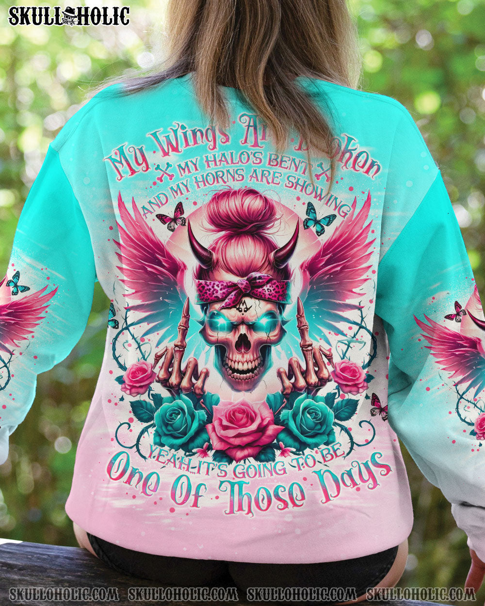 BLISSCORNERS THE GOOD GIRL IN ME MESSY BUN SKULL ALL OVER PRINT