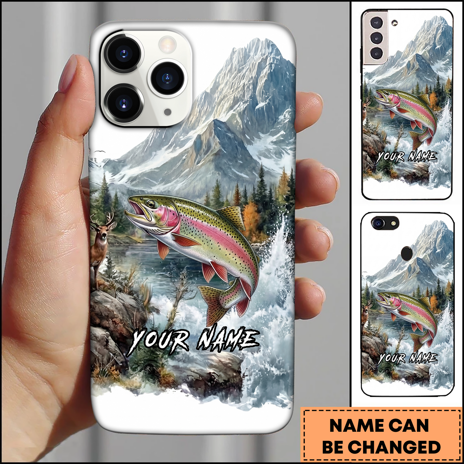 Blisscorners Rainbow Trout Mountain Stream Splash Art 3D Phonecase