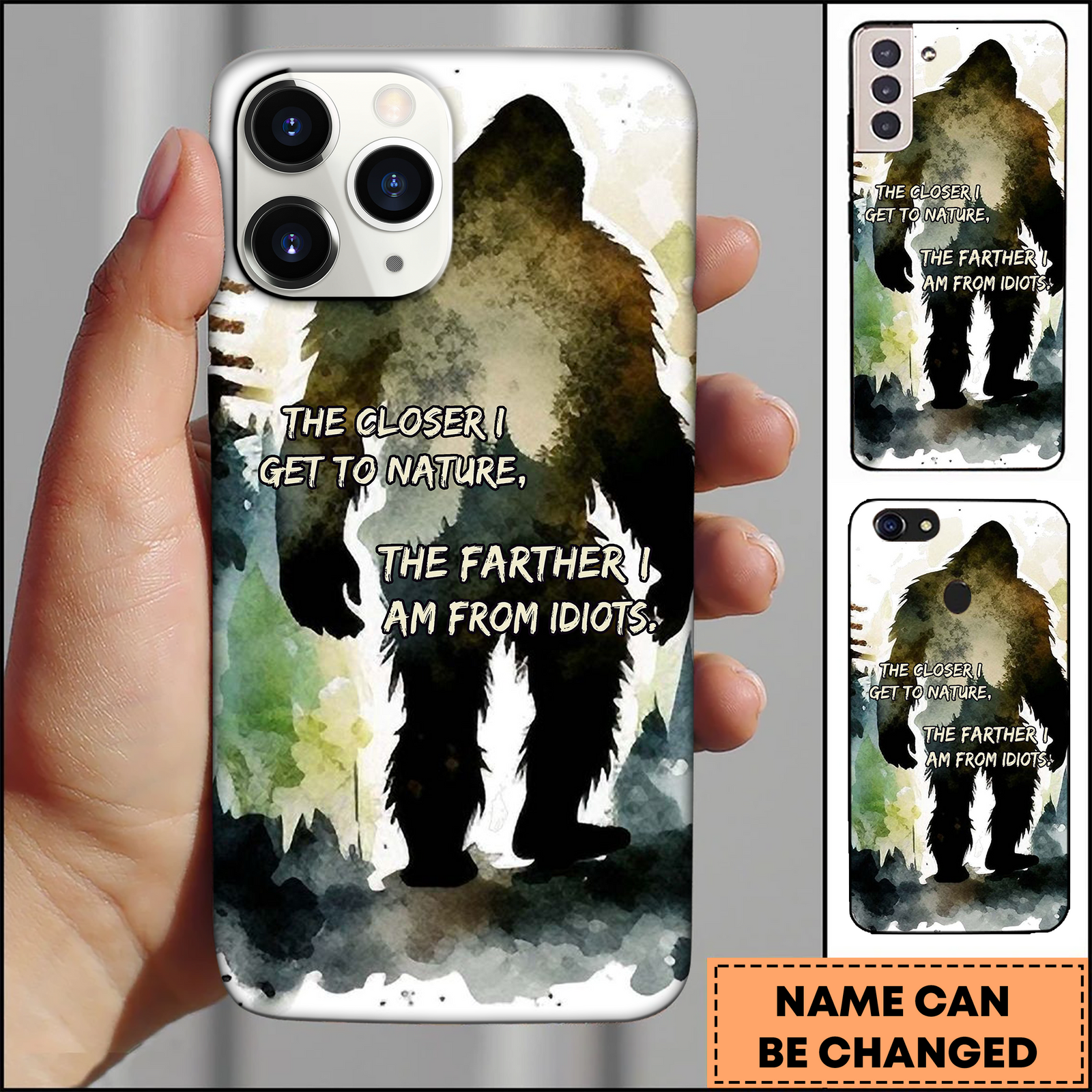 Blisscorners Bigfoot Watercolor Nature Quote Art 3D Phonecase