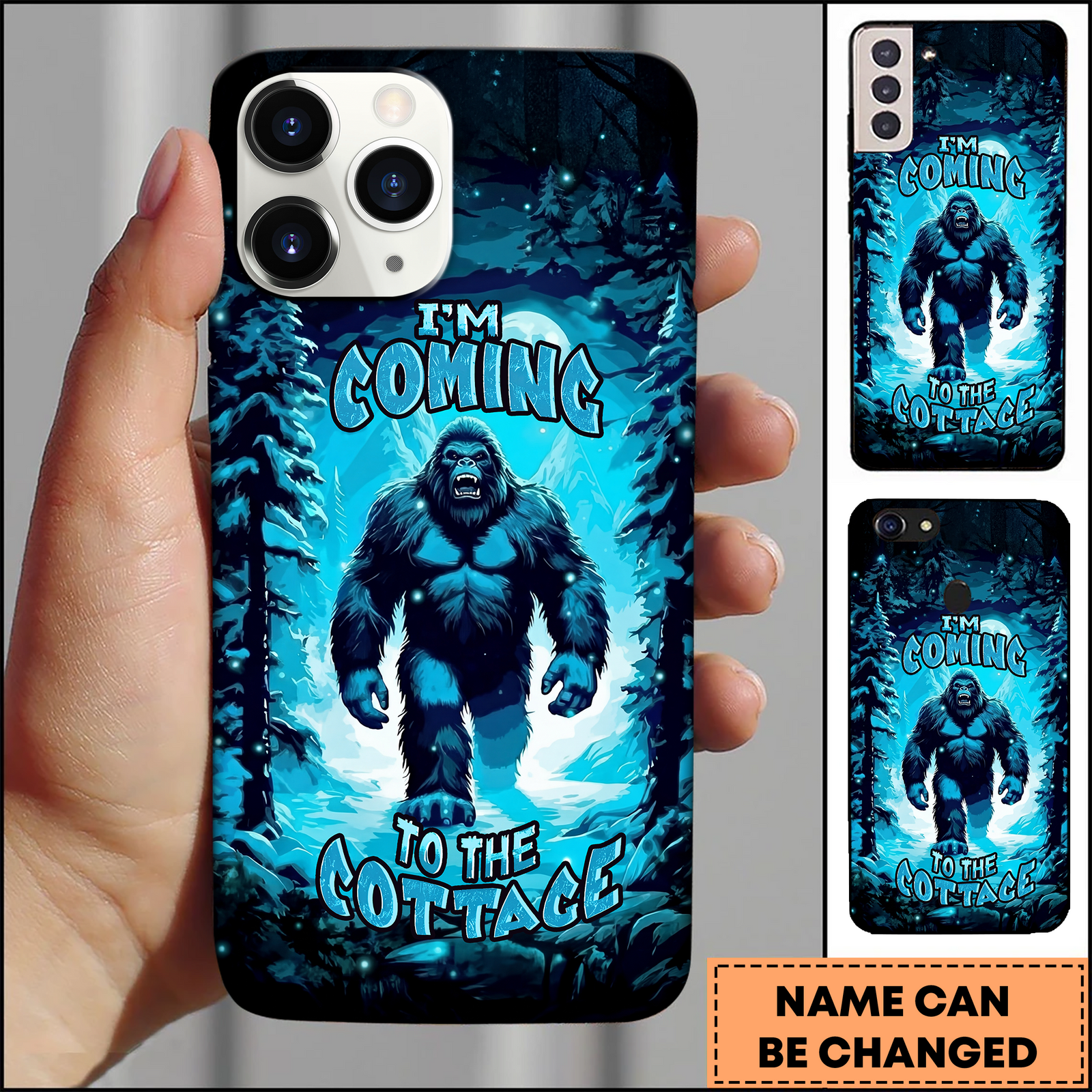 Blisscorners Bigfoot Winter Forest Cottage Quote 3D Phonecase