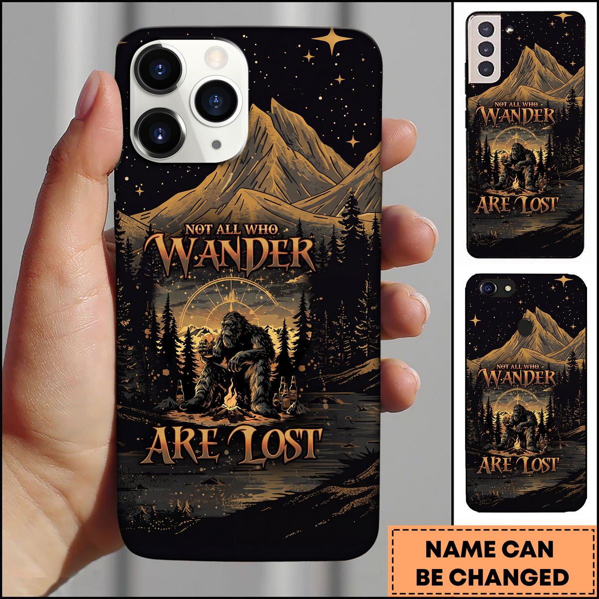 Blisscorners Wander Quote Bigfoot Mountain Night Art 3D Phonecase