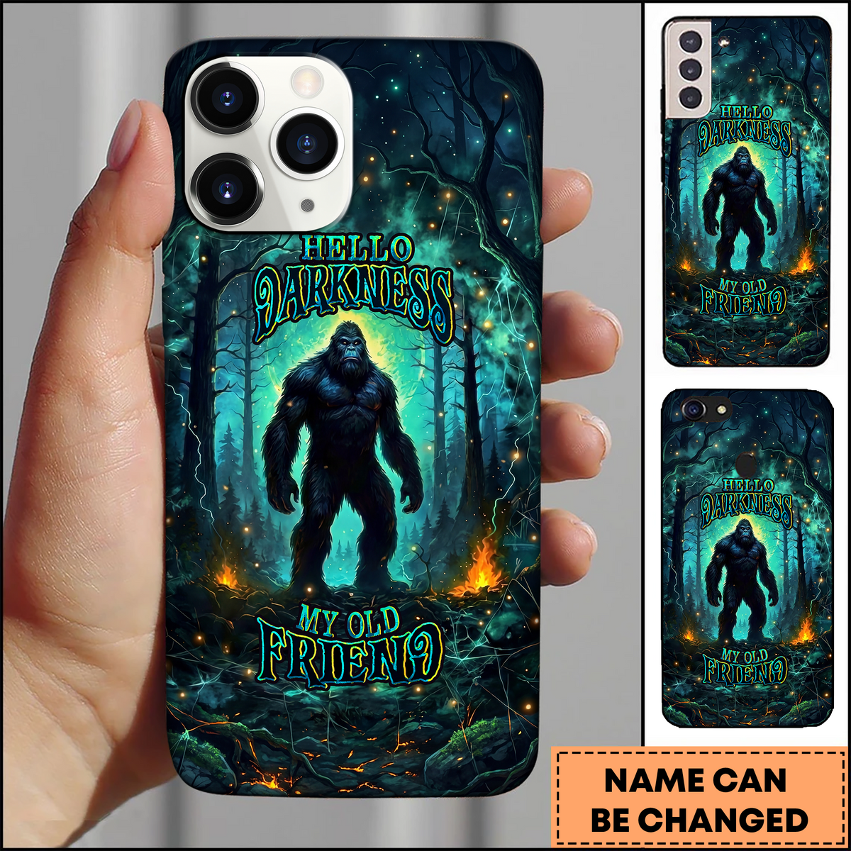 Blisscorners Bigfoot Forest Quote Hello Darkness My Old Friend 3D Phonecase
