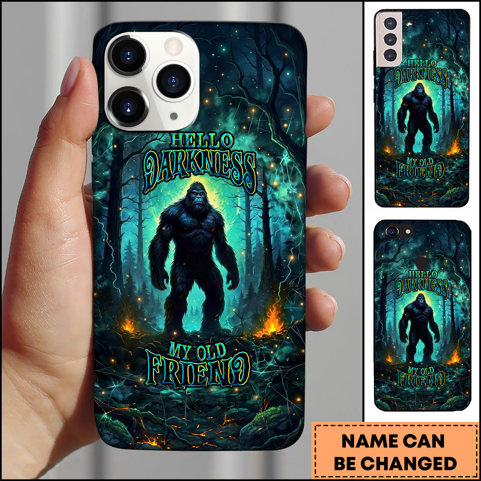 Blisscorners Bigfoot Forest Quote Hello Darkness My Old Friend 3D Phonecase
