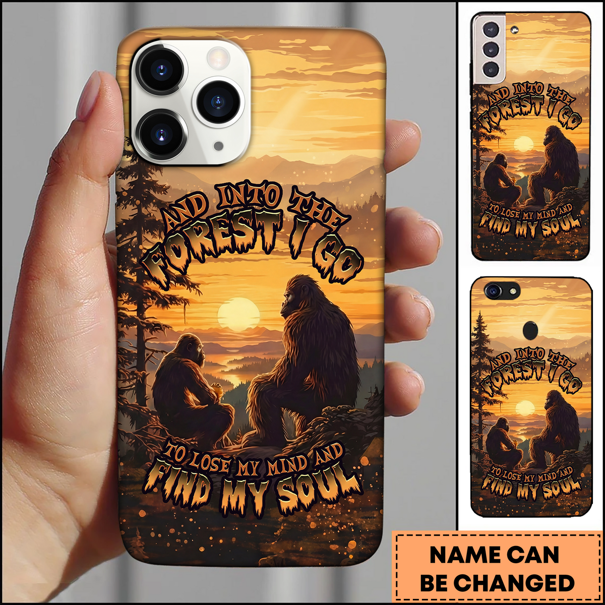 Blisscorners Bigfoot Sunset Forest Quote And Into The Forest I Go 3D Phonecase