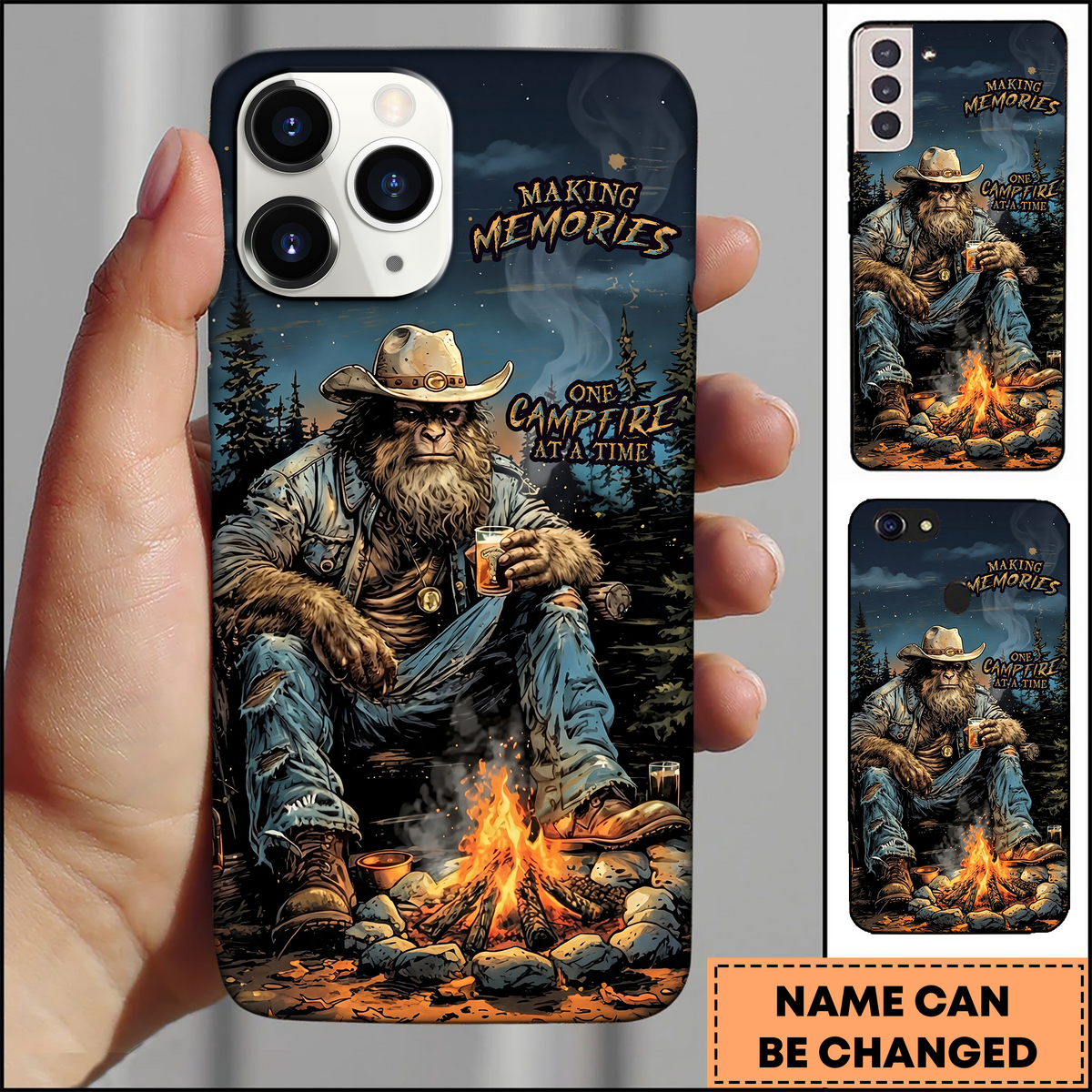 Blisscorners Sasquatch Campfire Cowboy Illustration 3D Phonecase
