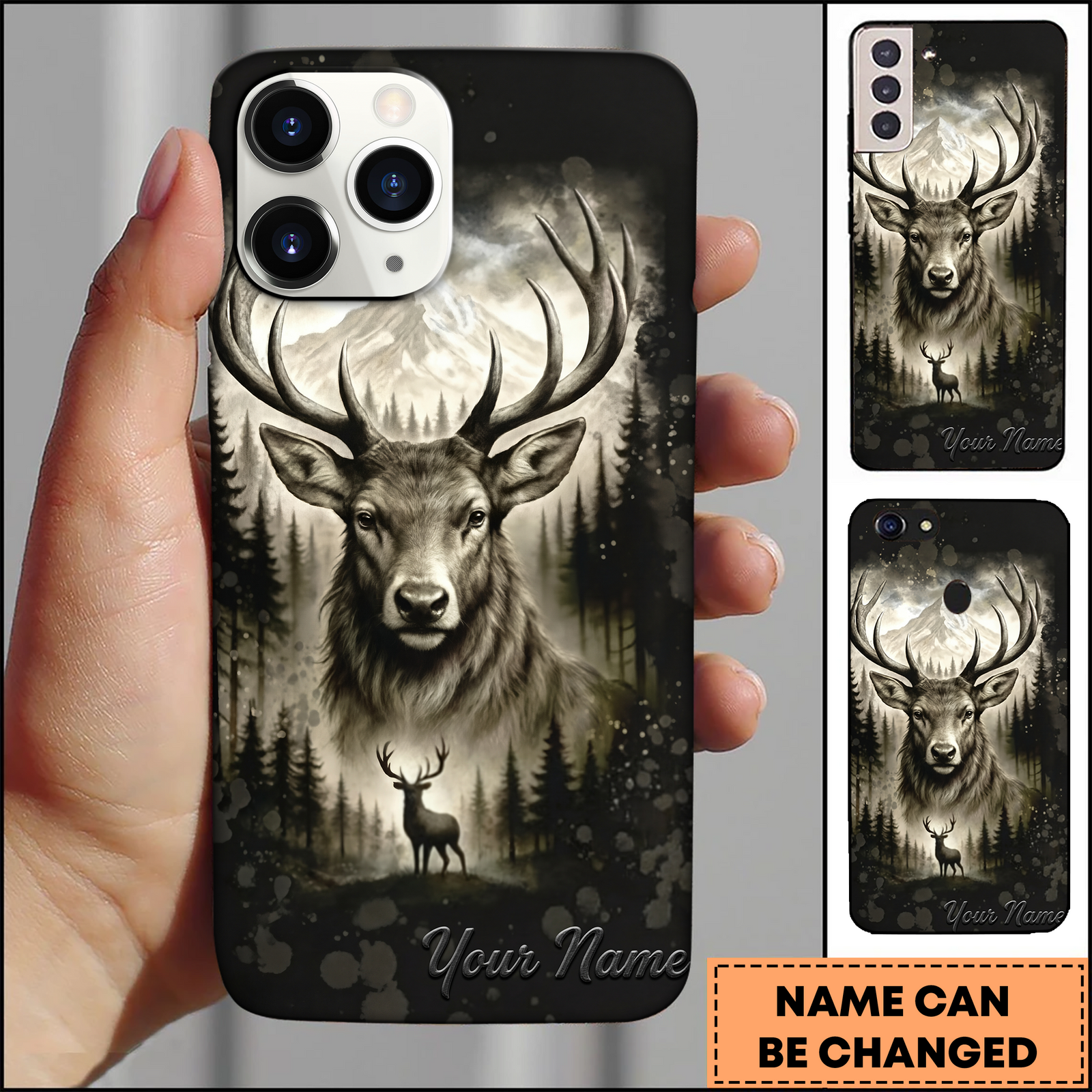 Blisscorners Deer Personalized Name Forest Vintage Art 3D Phonecase