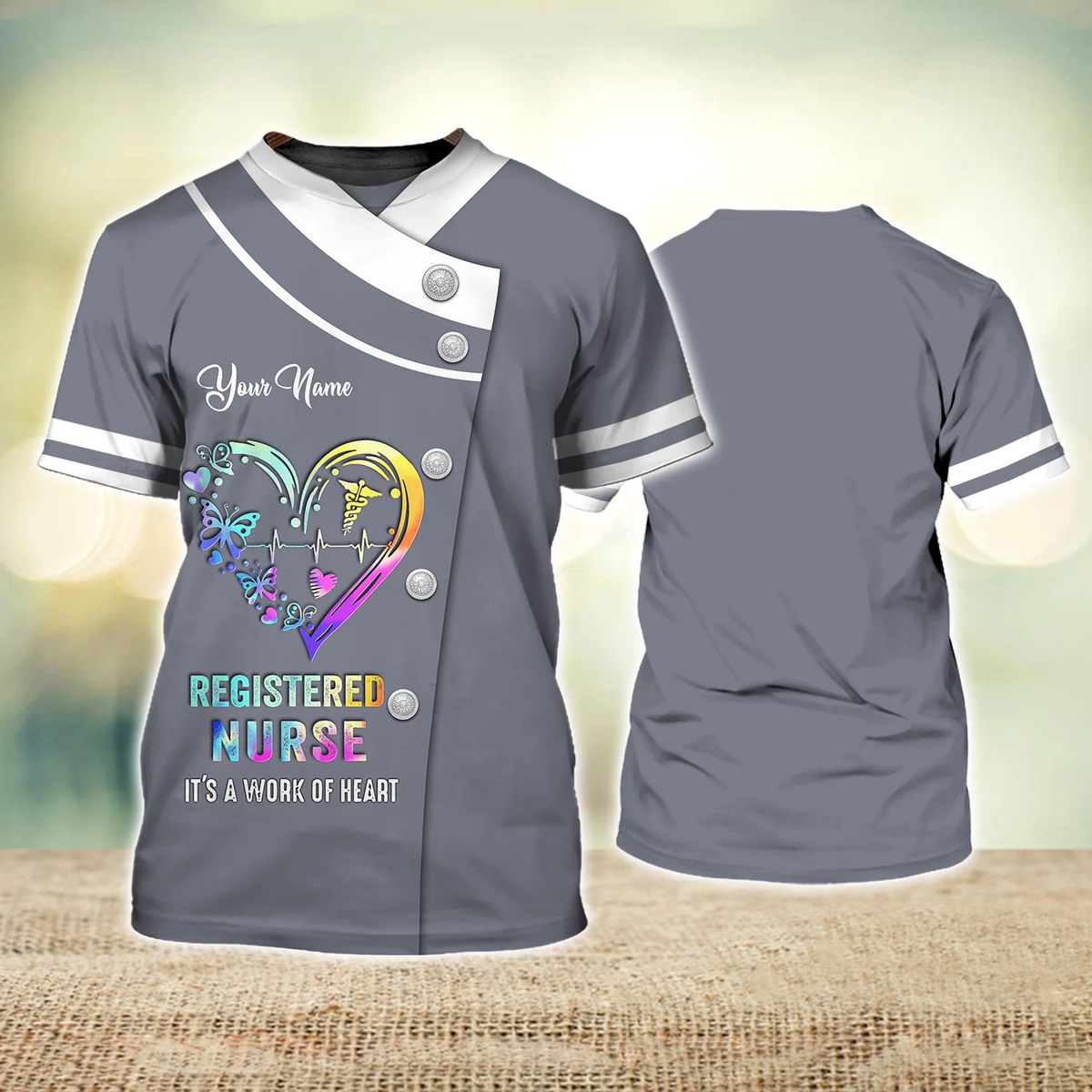 Blisscorners Registered Nurse Is A Work At Heart Watercolor Grey Ver Personalized Name 3D Tshirt