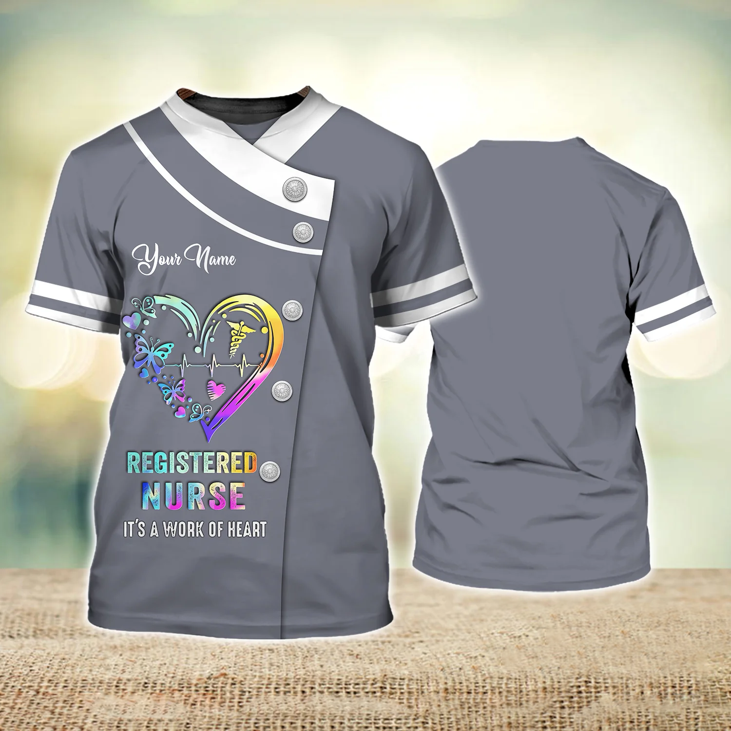 Blisscorners Registered Nurse Is A Work At Heart Watercolor Grey Ver Personalized Name 3D Tshirt