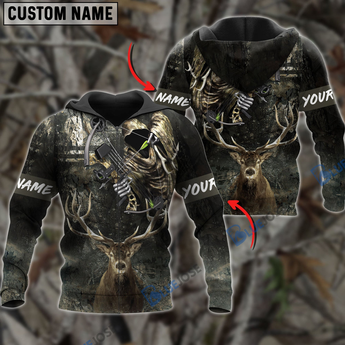 Blisscorners Personalized Name Deer Hunting Bow 3D Shirts
