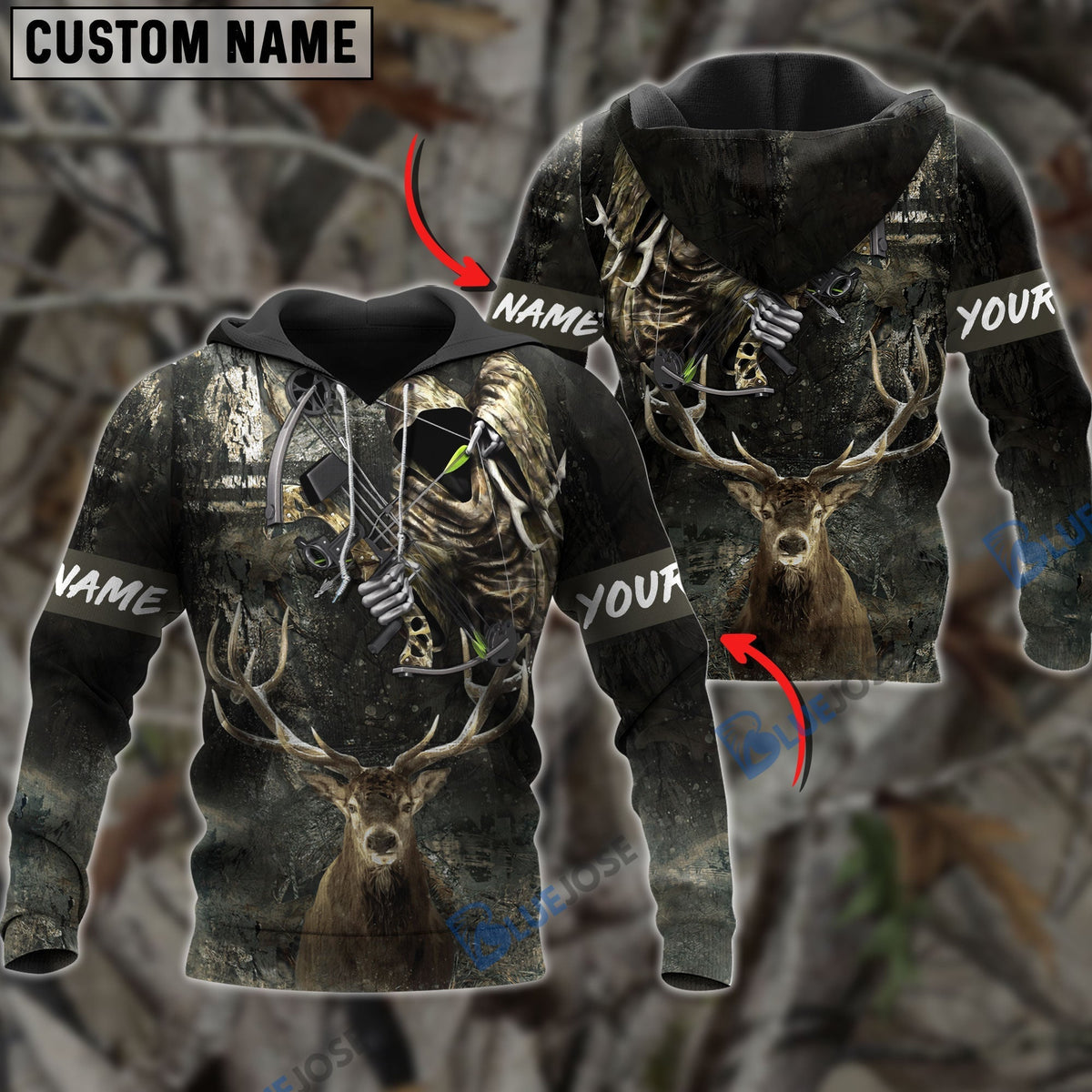 Blisscorners Personalized Name Deer Hunting Bow 3D Shirts