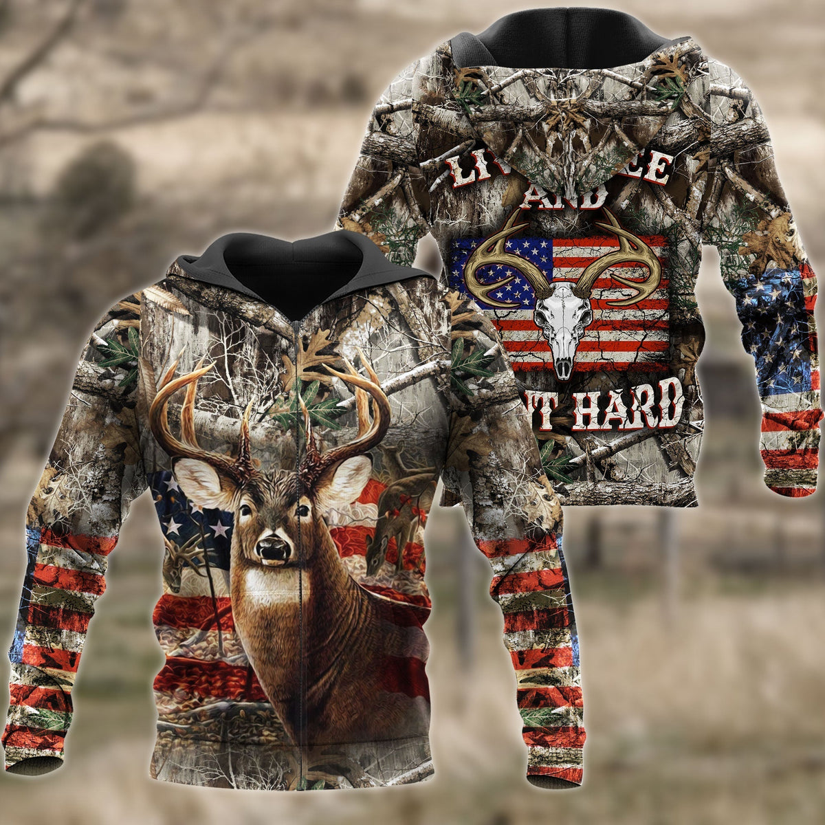 Blisscorners USA Flag Deer Hunting All Over Printed 3D Shirts