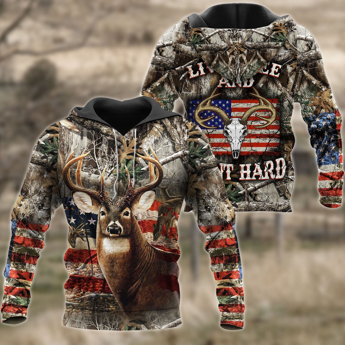 Blisscorners USA Flag Deer Hunting All Over Printed 3D Shirts