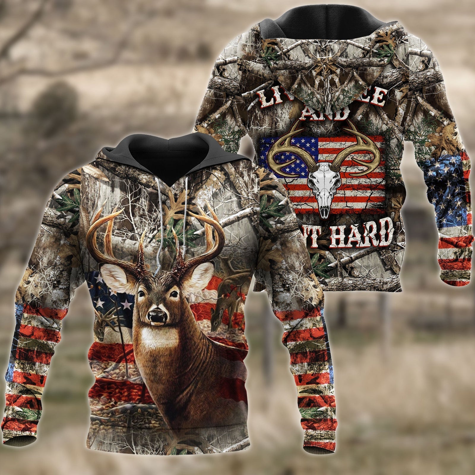 Blisscorners USA Flag Deer Hunting All Over Printed 3D Shirts