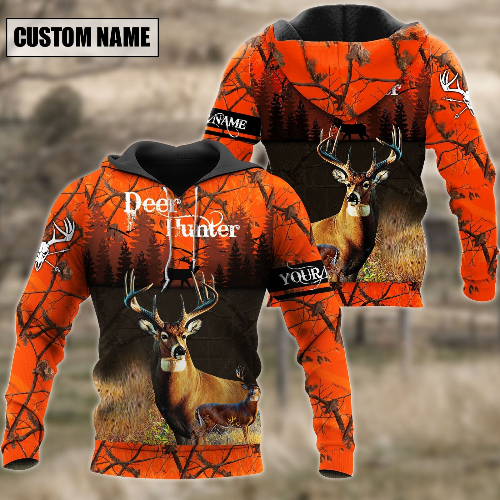 Blisscorners Personalized Name Deer Hunting Orange Green Camo 3D Shirts