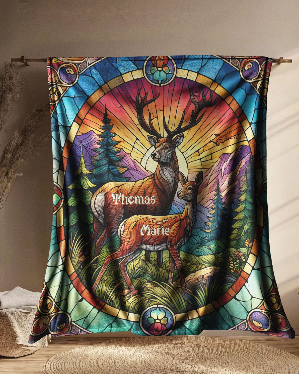 BLISSCORNERS PERSONALIZED DEER COUPLE FLEECE BLANKET