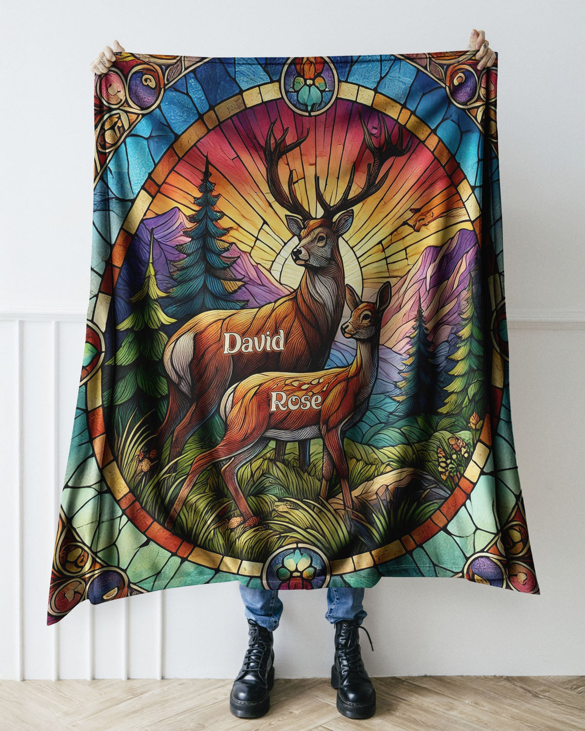 BLISSCORNERS PERSONALIZED DEER COUPLE FLEECE BLANKET