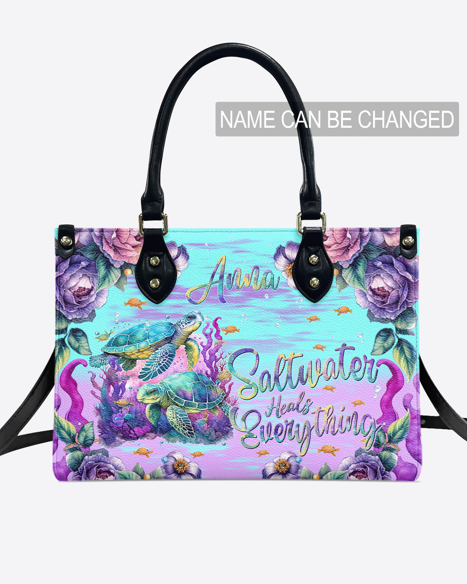 BLISSCORNERS SALTWATER HEALS EVERYTHING TURTLE LEATHER HANDBAG